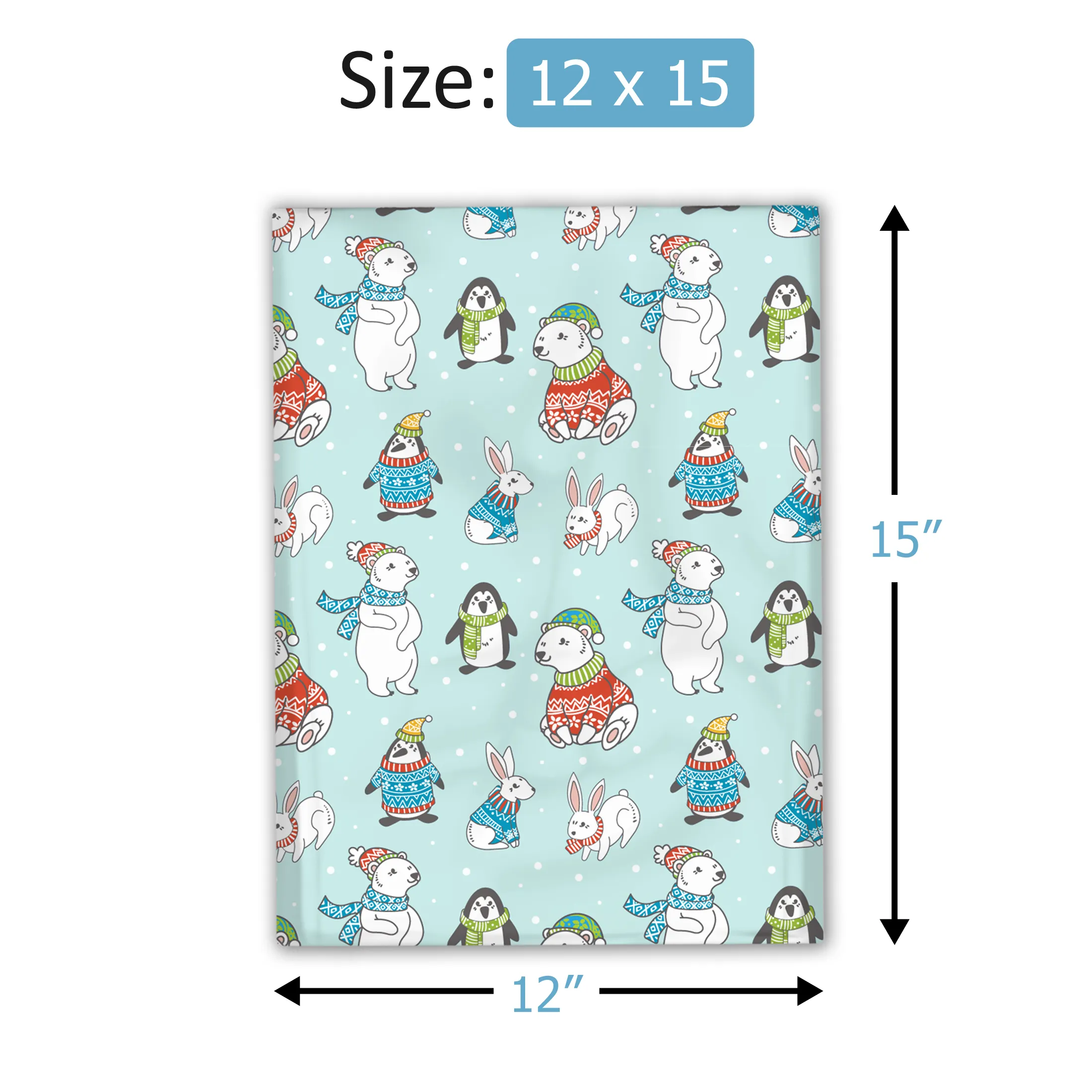 12x15" Winter Animals Designer Poly Mailers Shipping Envelopes Premium Printed Bags