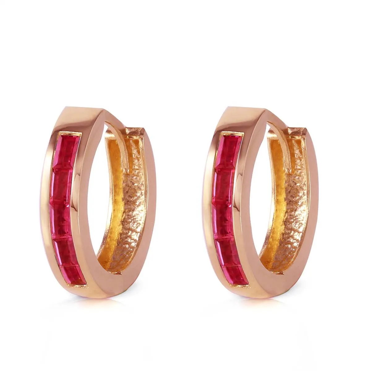 1.3 Carat 14K Solid Rose Gold Hoop Earrings Natural Ruby