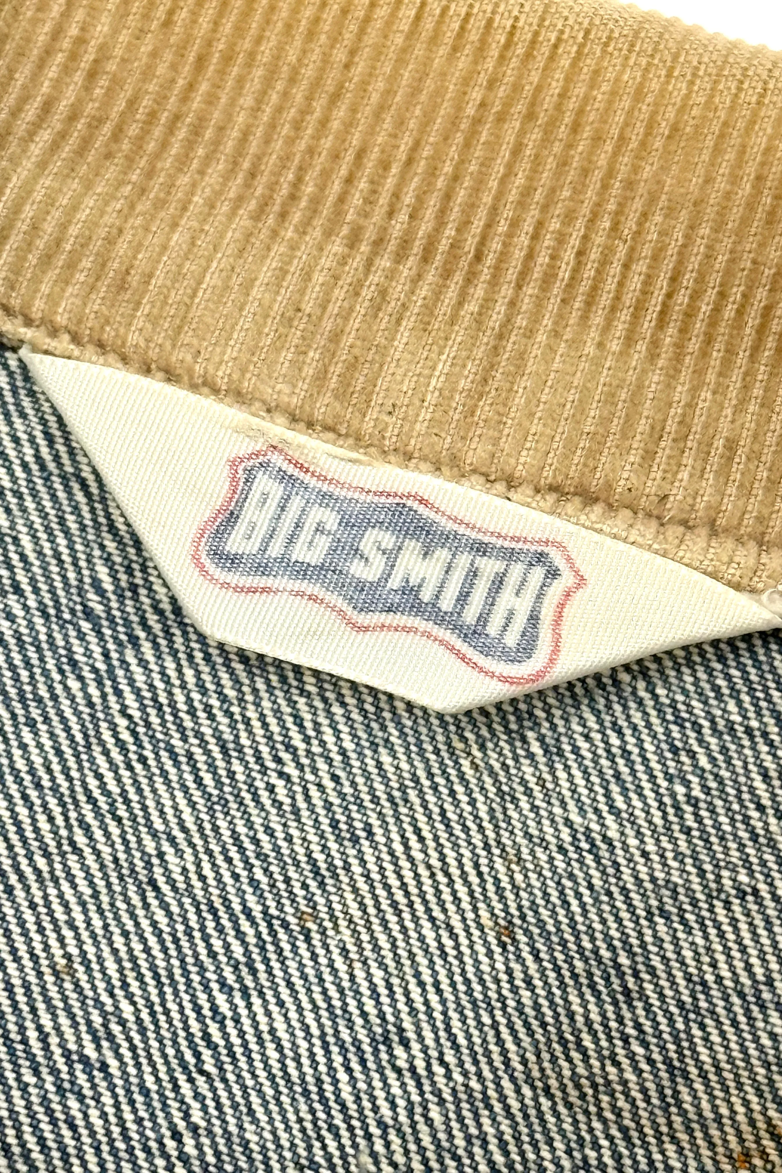 1960’S BIG SMITH MADE IN USA CROPPED CORDUROY COLLAR WESTERN FADED DENIM TRUCKER JACKET LARGE