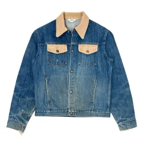 1960’S BIG SMITH MADE IN USA CROPPED CORDUROY COLLAR WESTERN FADED DENIM TRUCKER JACKET LARGE