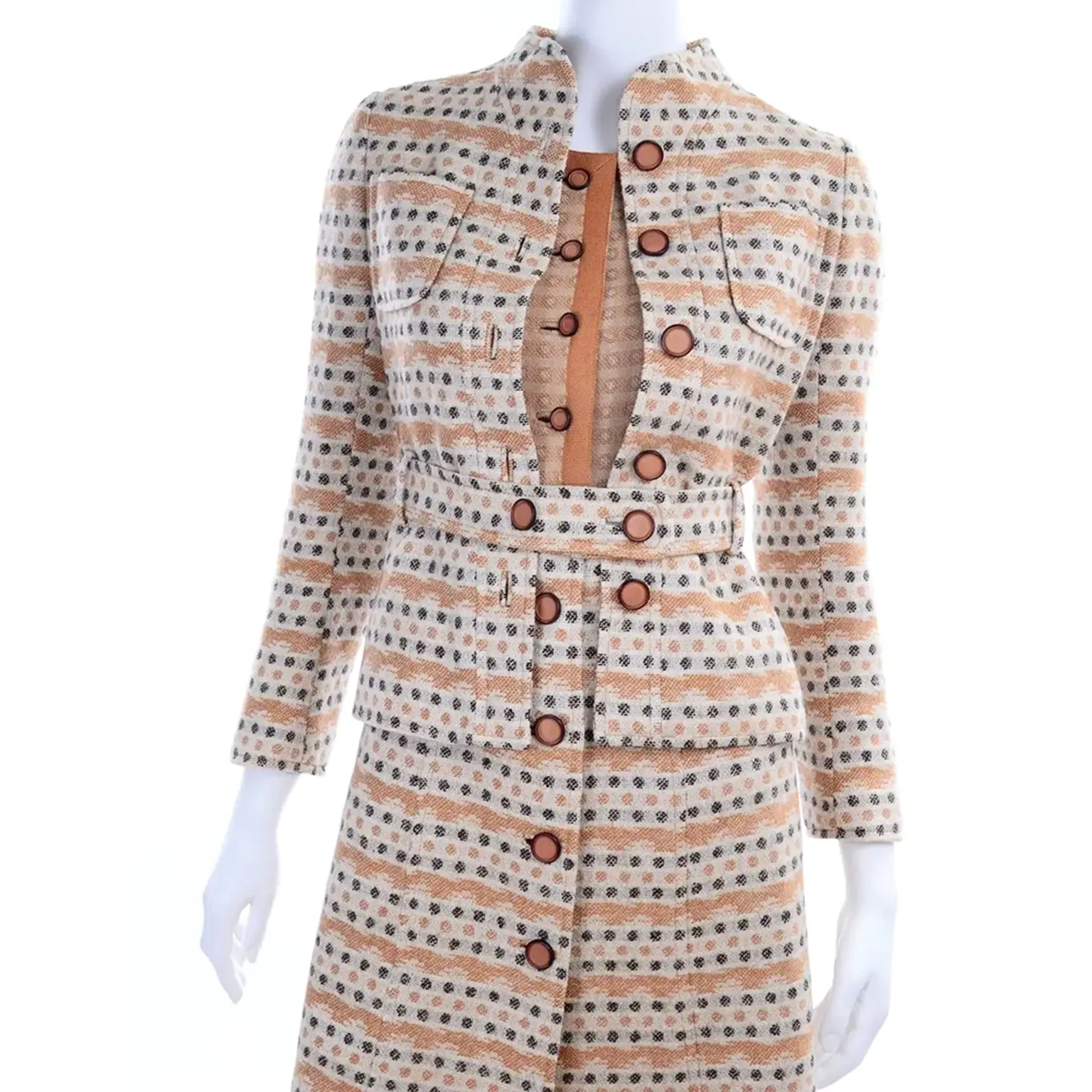 1970s Vintage Emanuel Ungaro Knit Dress & Jacket Suit in Orange Print