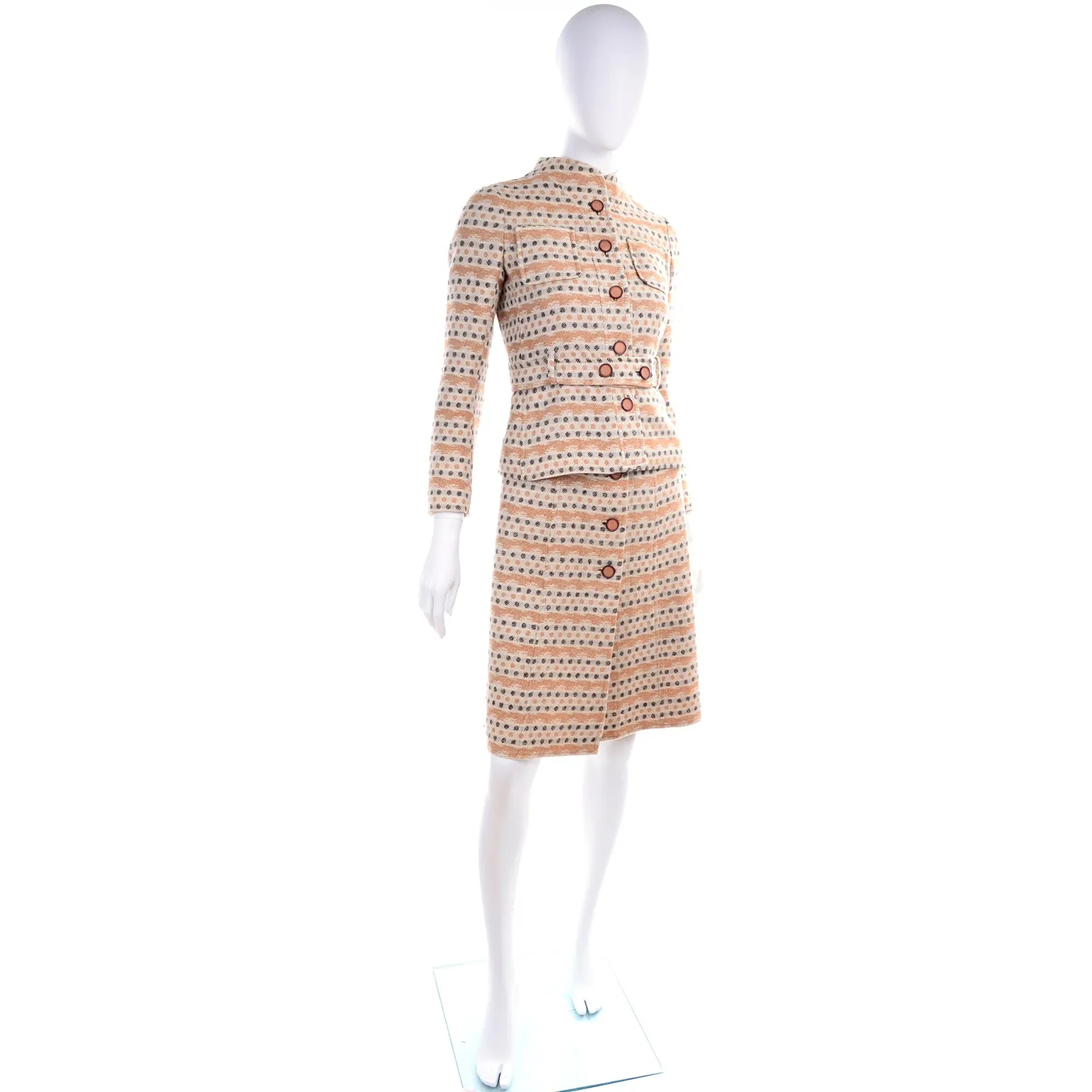 1970s Vintage Emanuel Ungaro Knit Dress & Jacket Suit in Orange Print