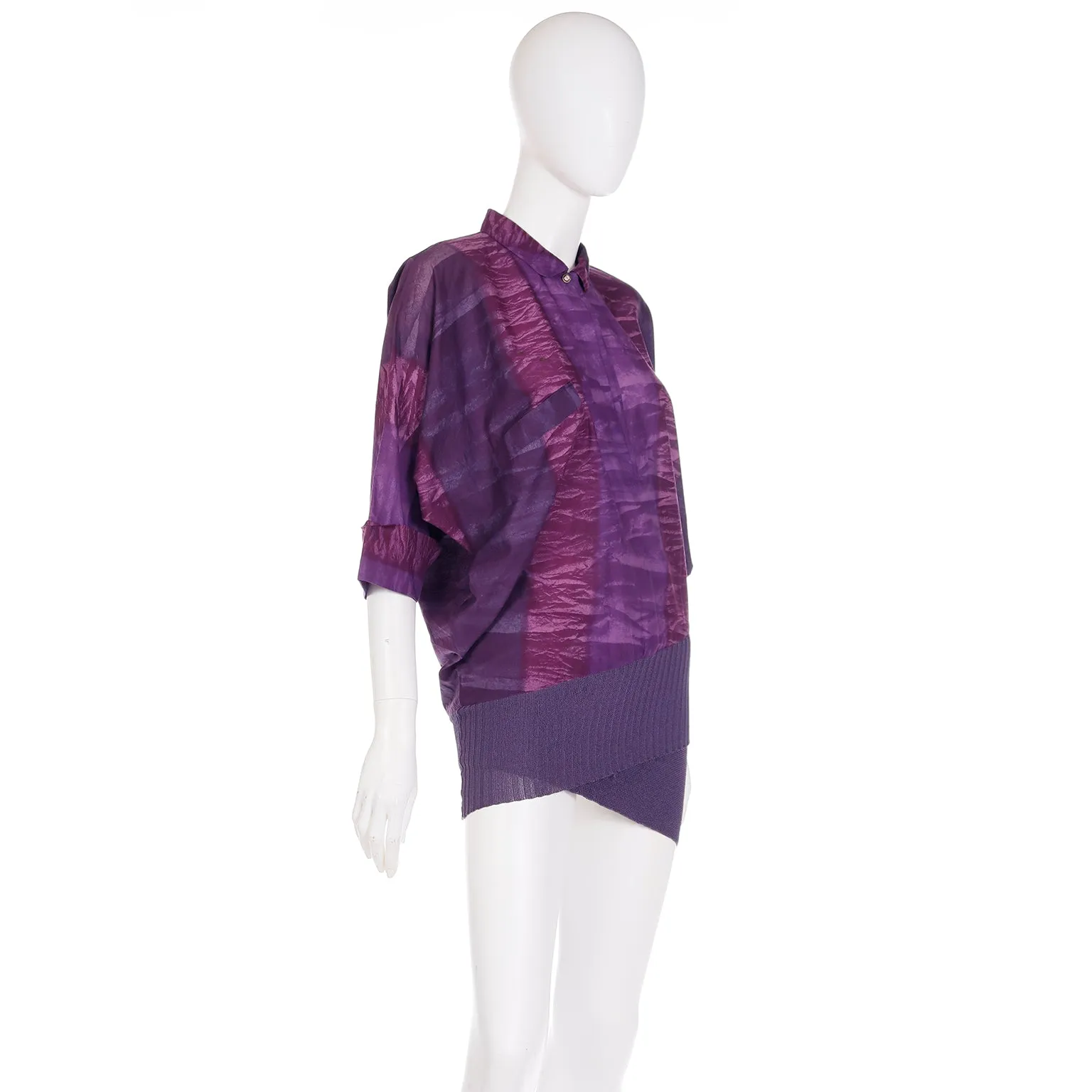 1980s Gianni Versace Purple Abstract Print Asymmetrical Top