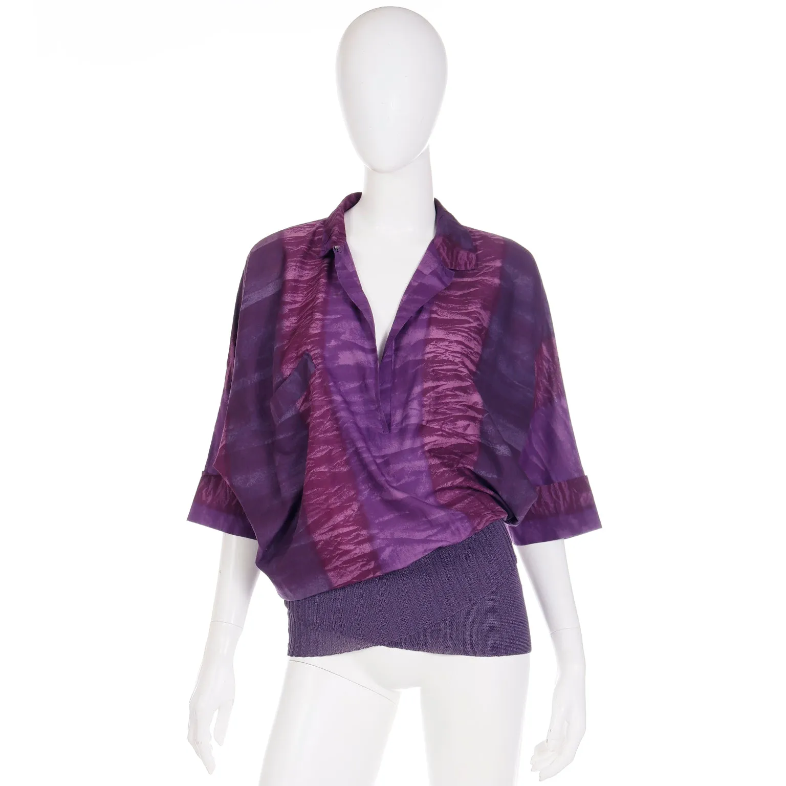 1980s Gianni Versace Purple Abstract Print Asymmetrical Top