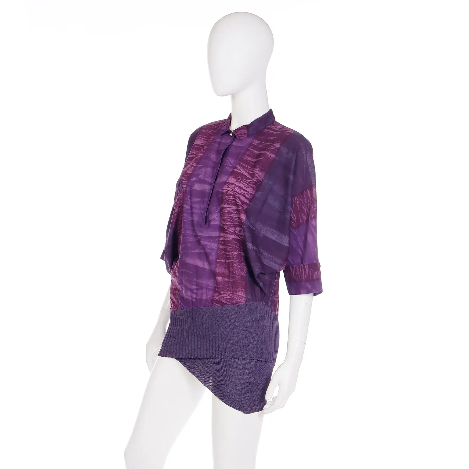 1980s Gianni Versace Purple Abstract Print Asymmetrical Top