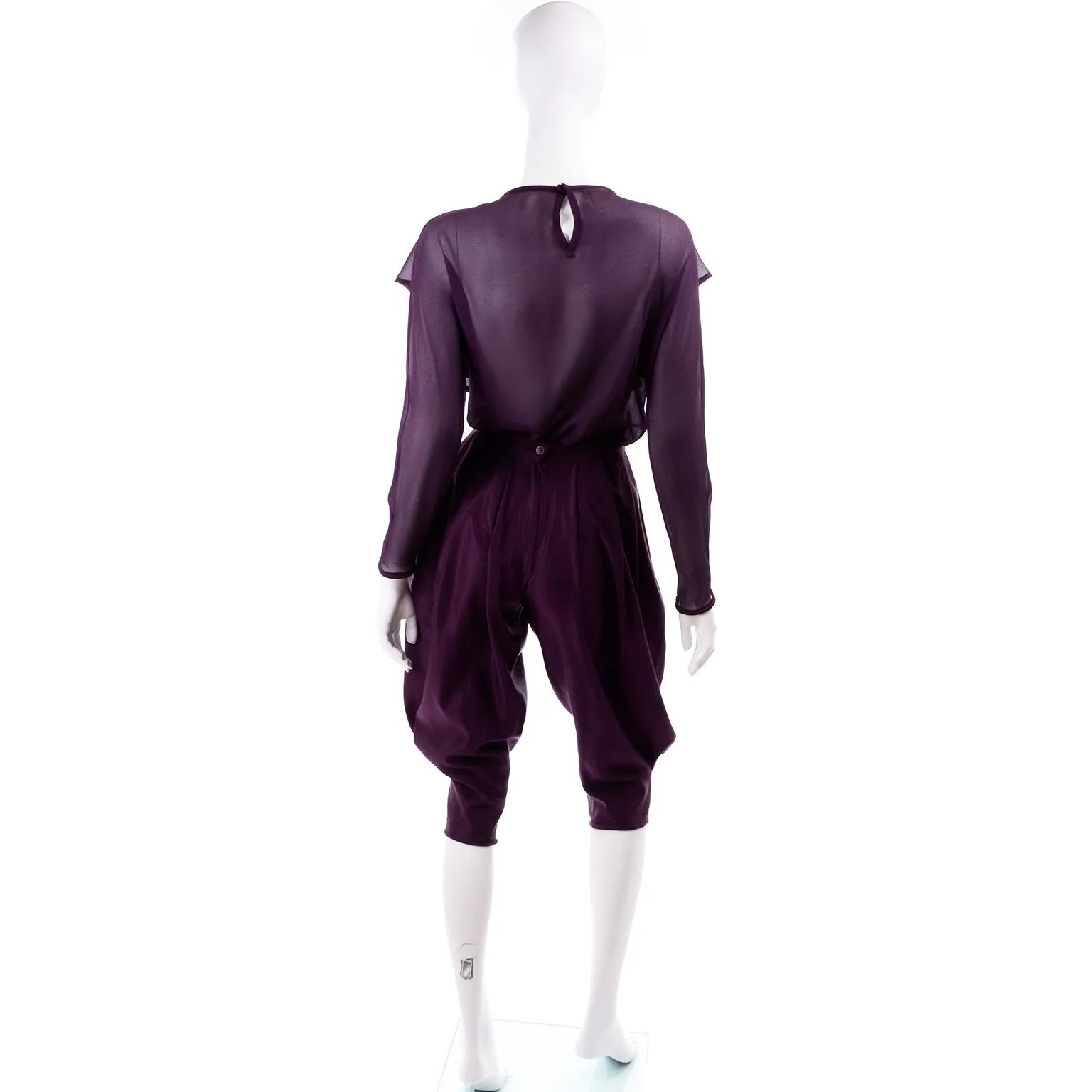 1980s Gianni Versace Purple Silk Chiffon Embroidered Top & Jodhpurs Outfit