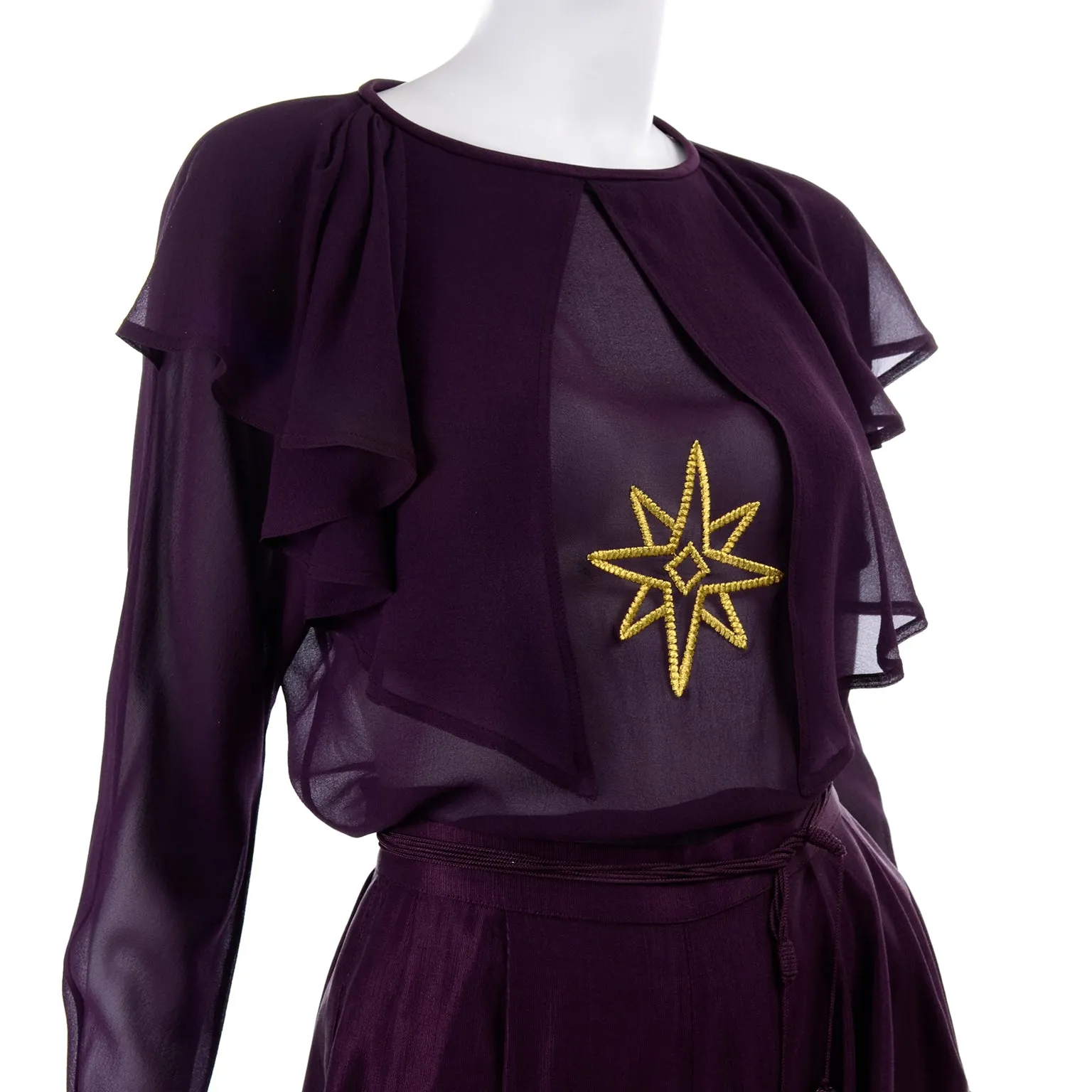 1980s Gianni Versace Purple Silk Chiffon Embroidered Top & Jodhpurs Outfit