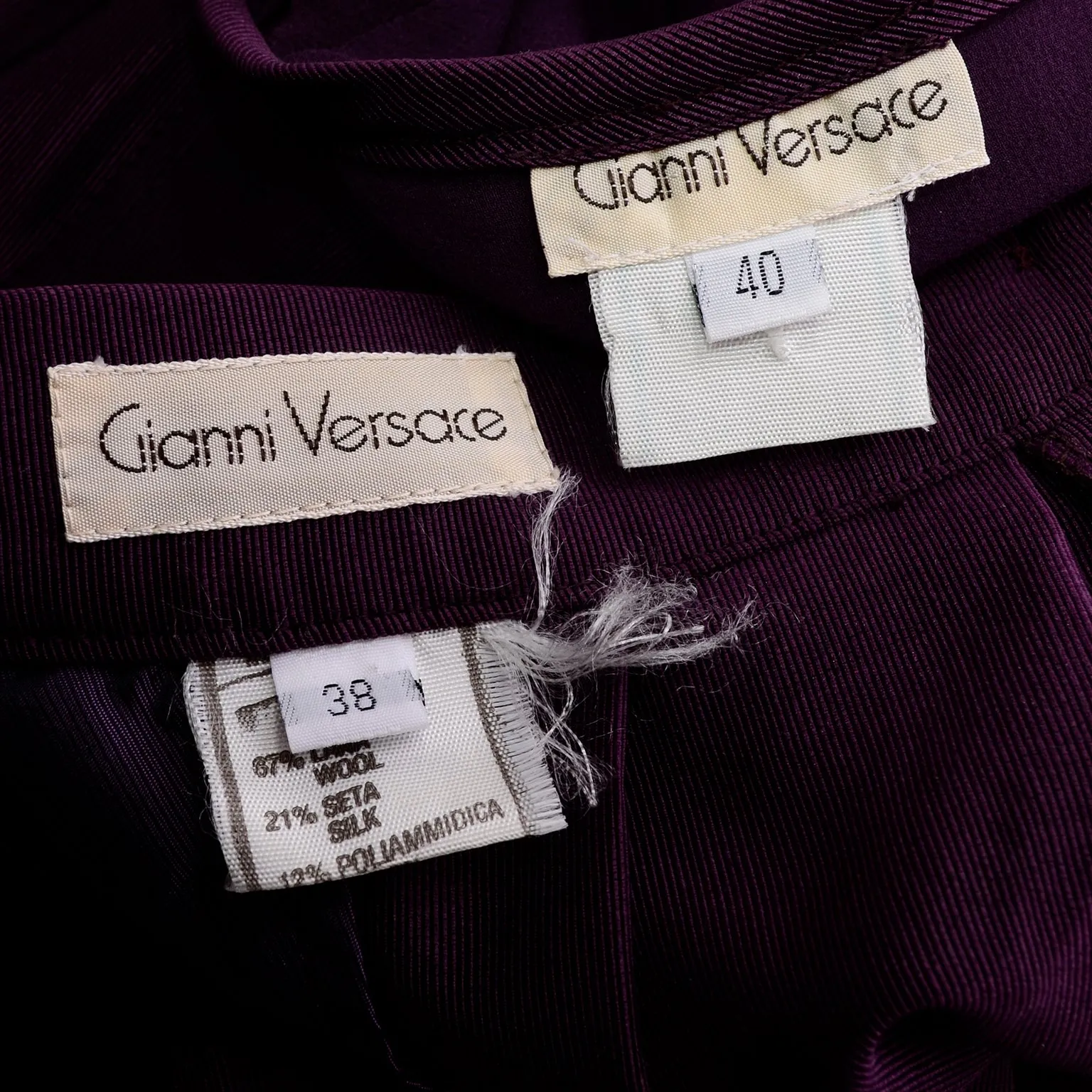 1980s Gianni Versace Purple Silk Chiffon Embroidered Top & Jodhpurs Outfit