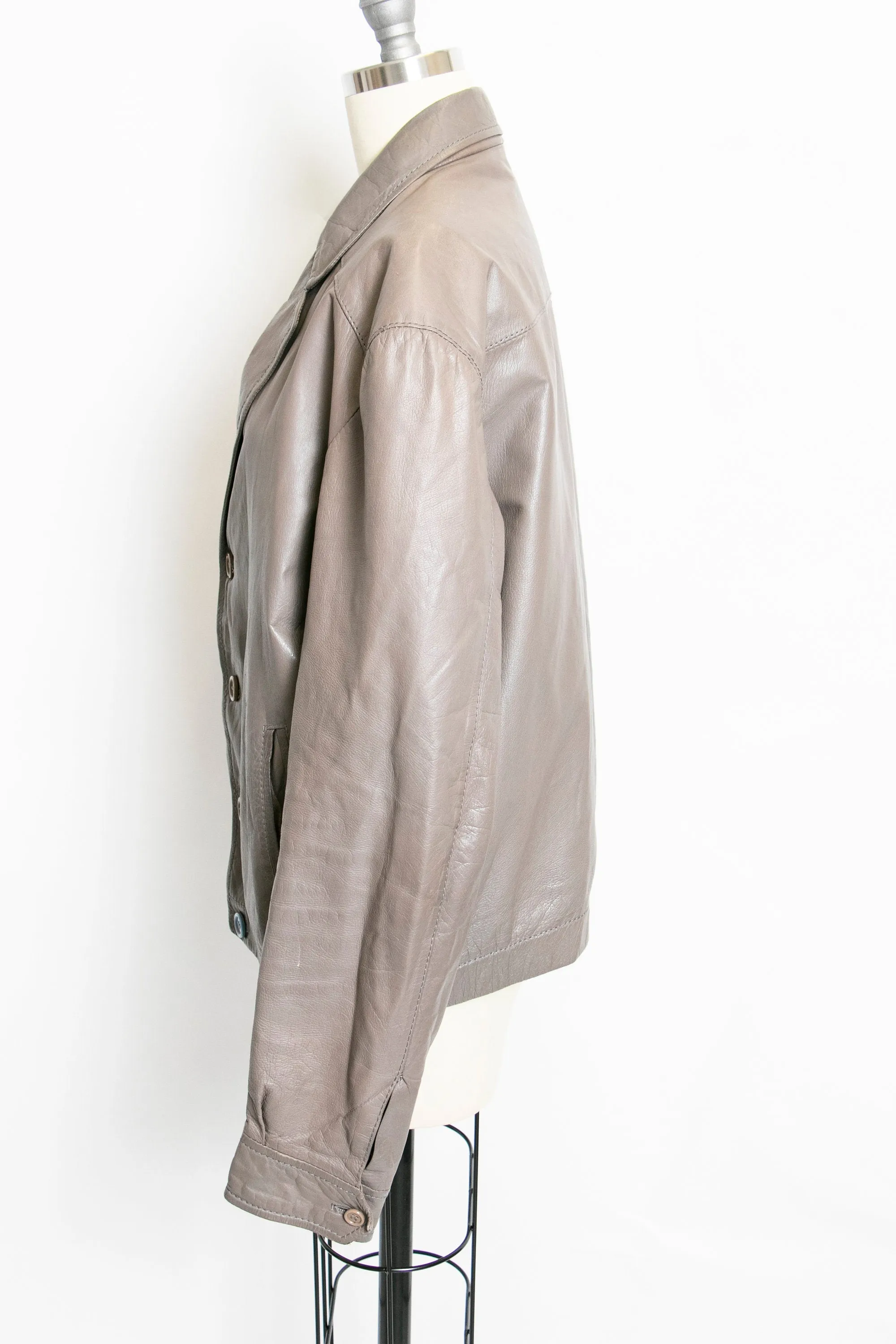 1980s Leather Jacket Taupe 80s Large