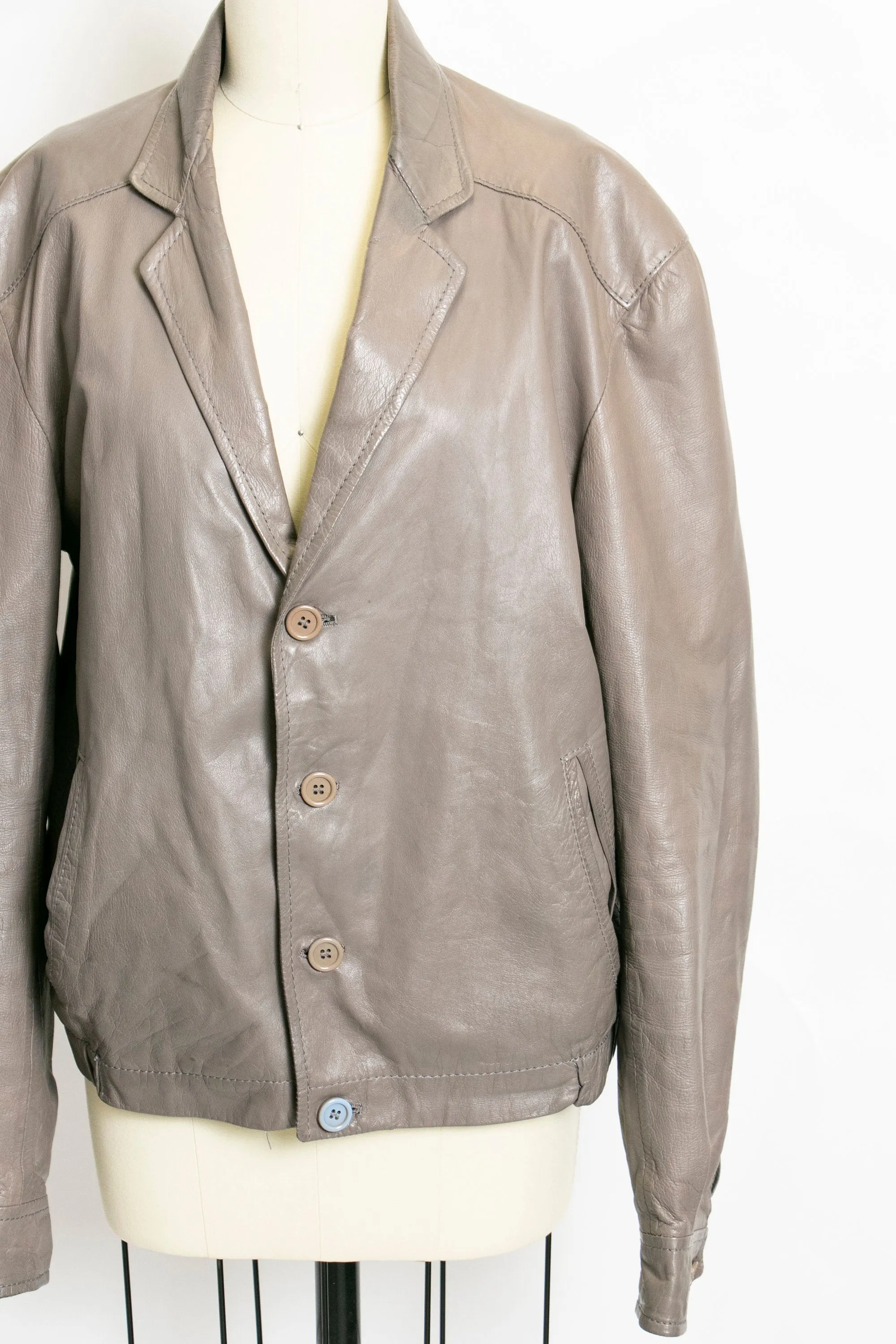 1980s Leather Jacket Taupe 80s Large