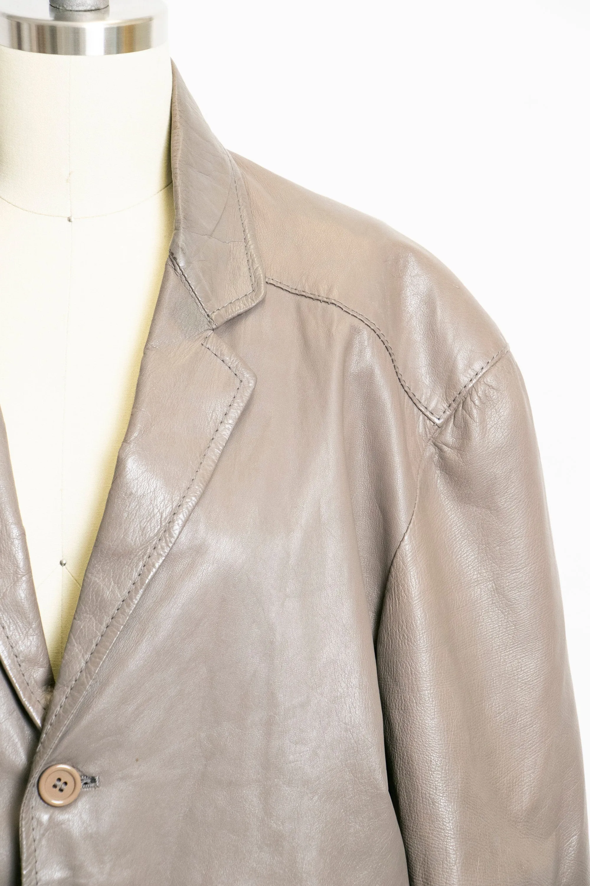 1980s Leather Jacket Taupe 80s Large