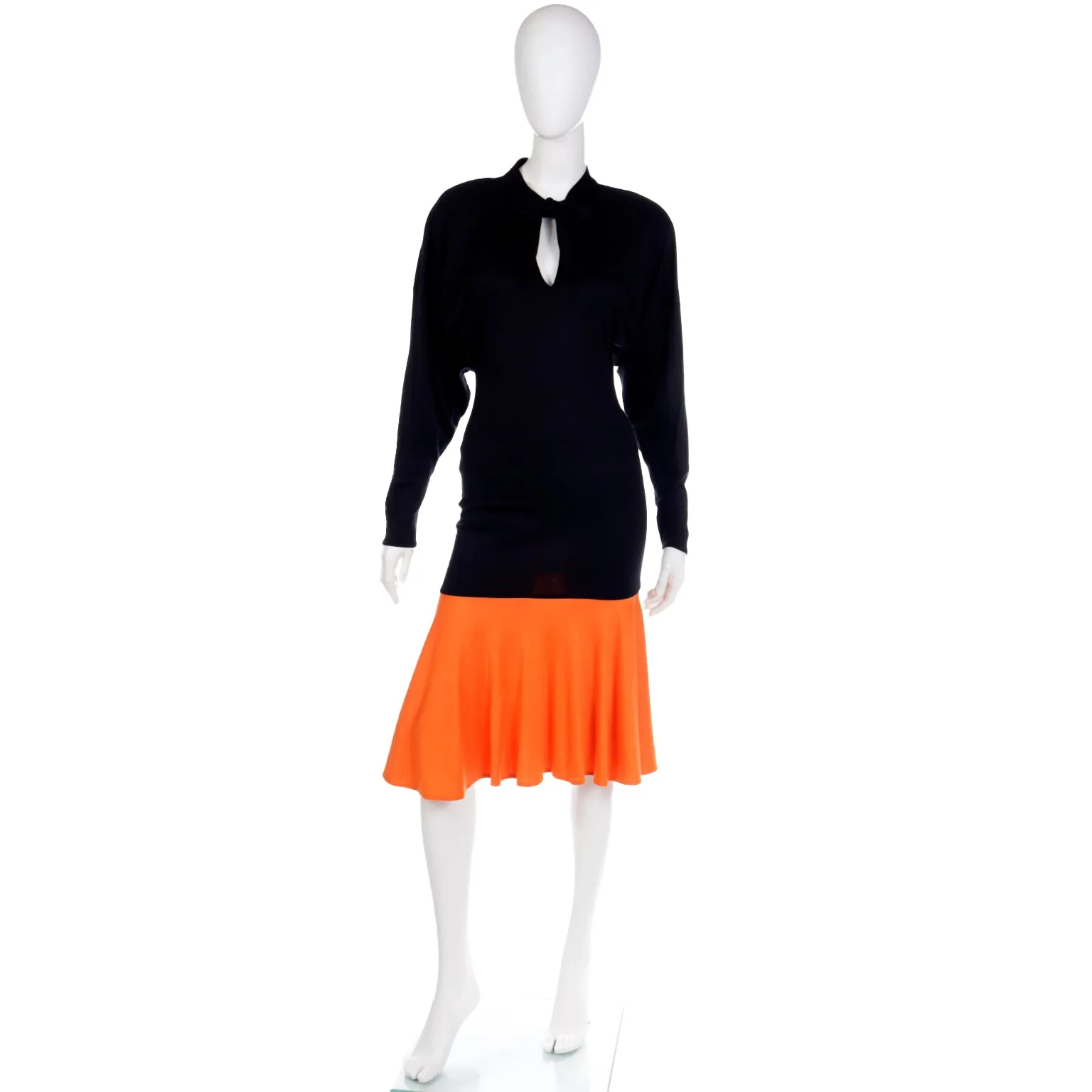 1980s Rare Patrick Kelly Color Block Black & Orange Dress