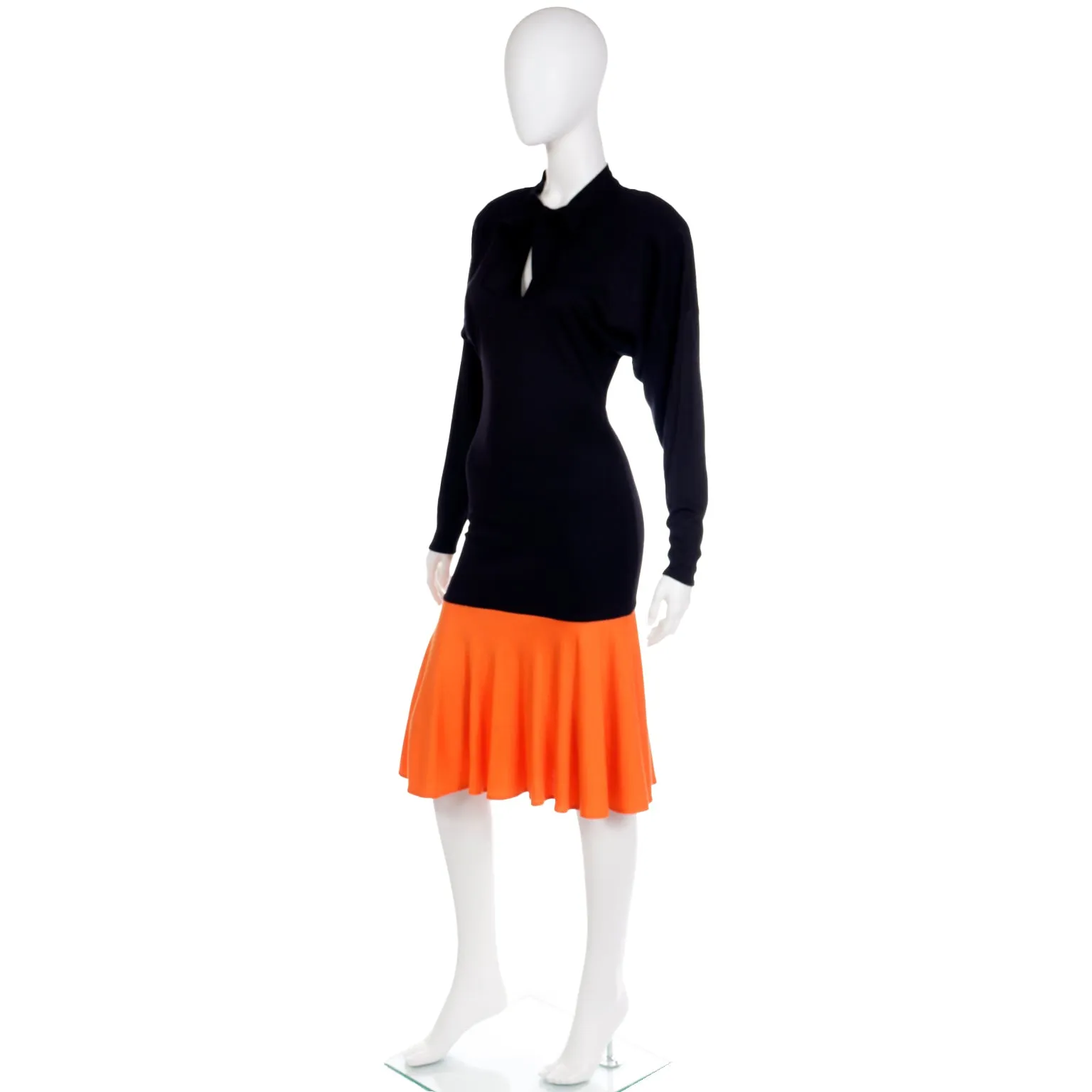 1980s Rare Patrick Kelly Color Block Black & Orange Dress