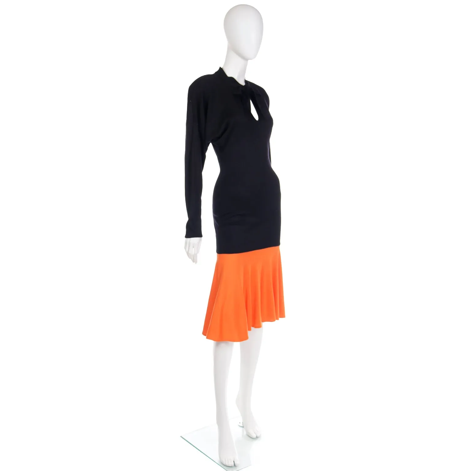 1980s Rare Patrick Kelly Color Block Black & Orange Dress