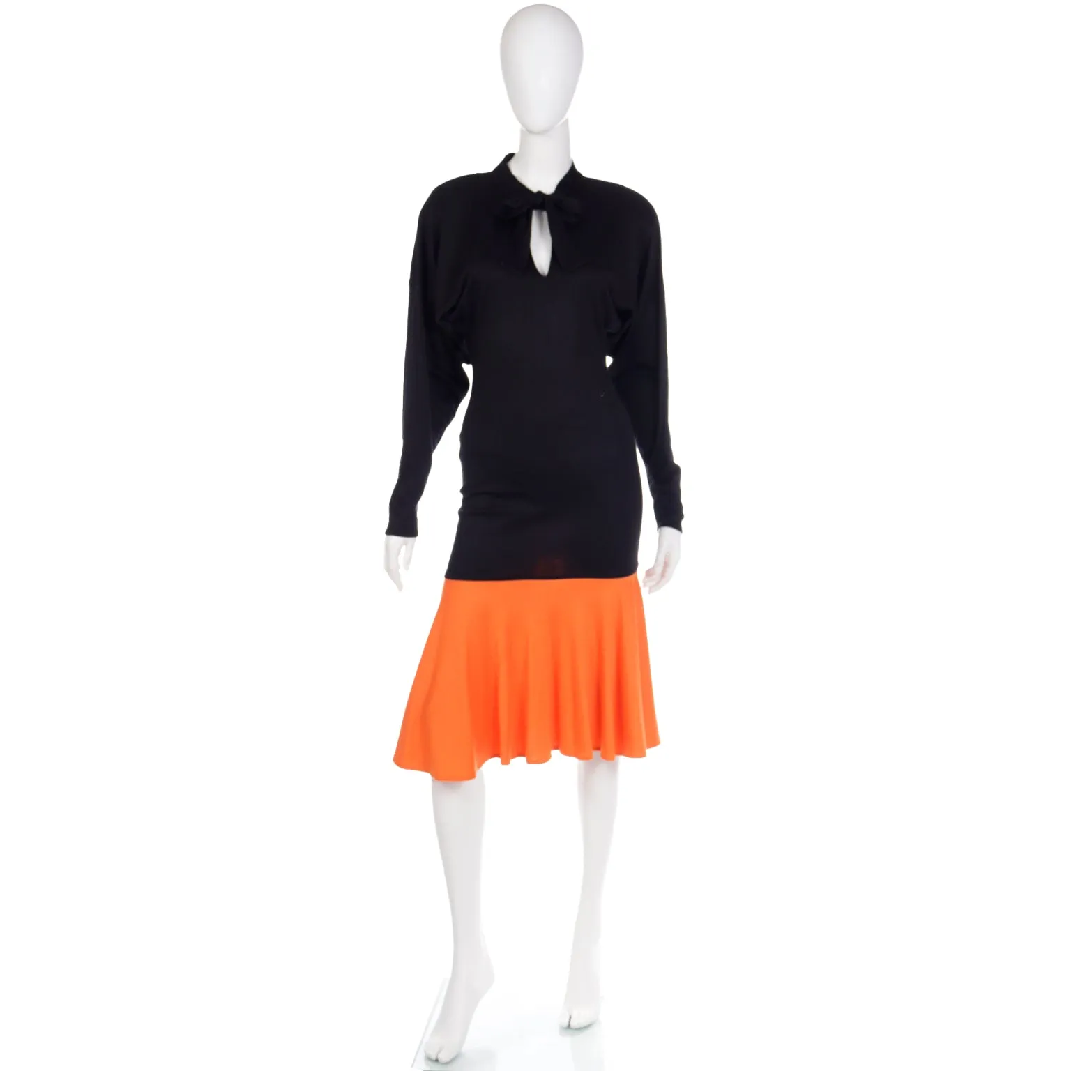 1980s Rare Patrick Kelly Color Block Black & Orange Dress