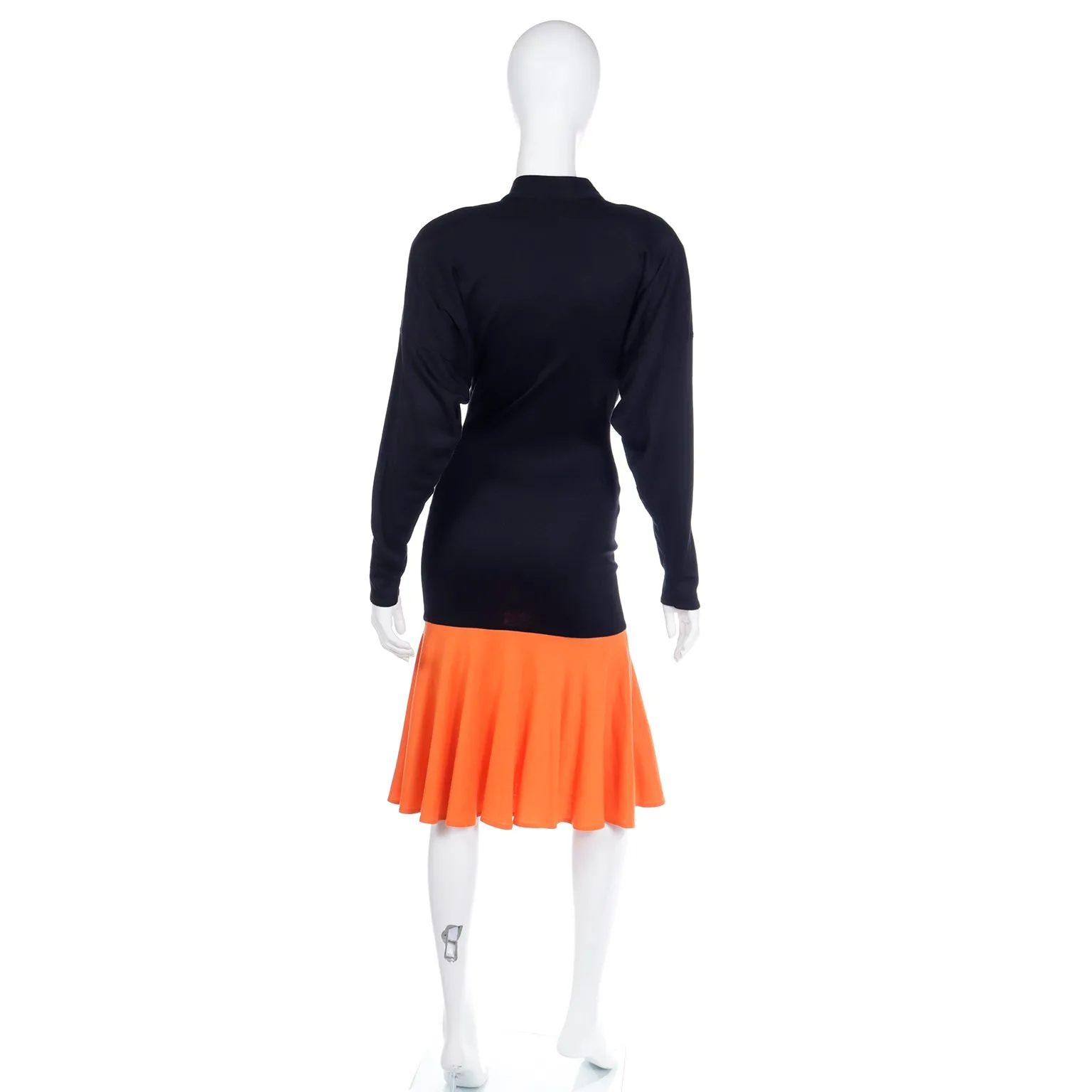 1980s Rare Patrick Kelly Color Block Black & Orange Dress