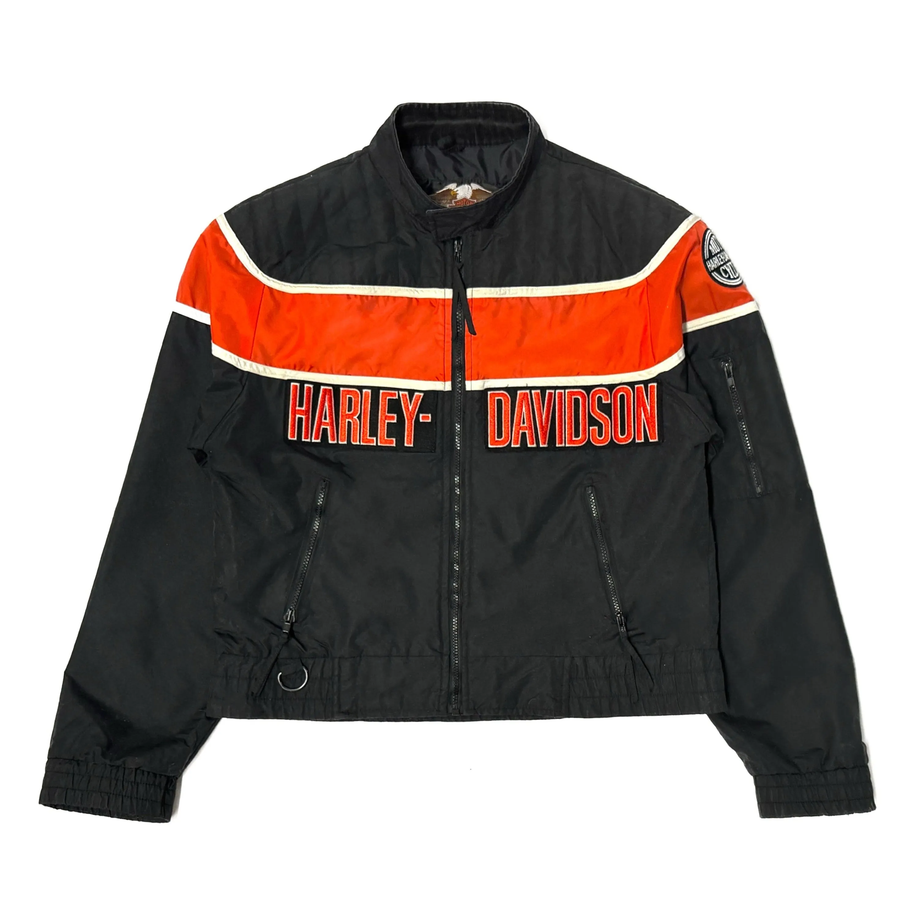 1990’S HARLEY DAVIDSON MADE IN USA CROPPED ZIP RACING JACKET LARGE