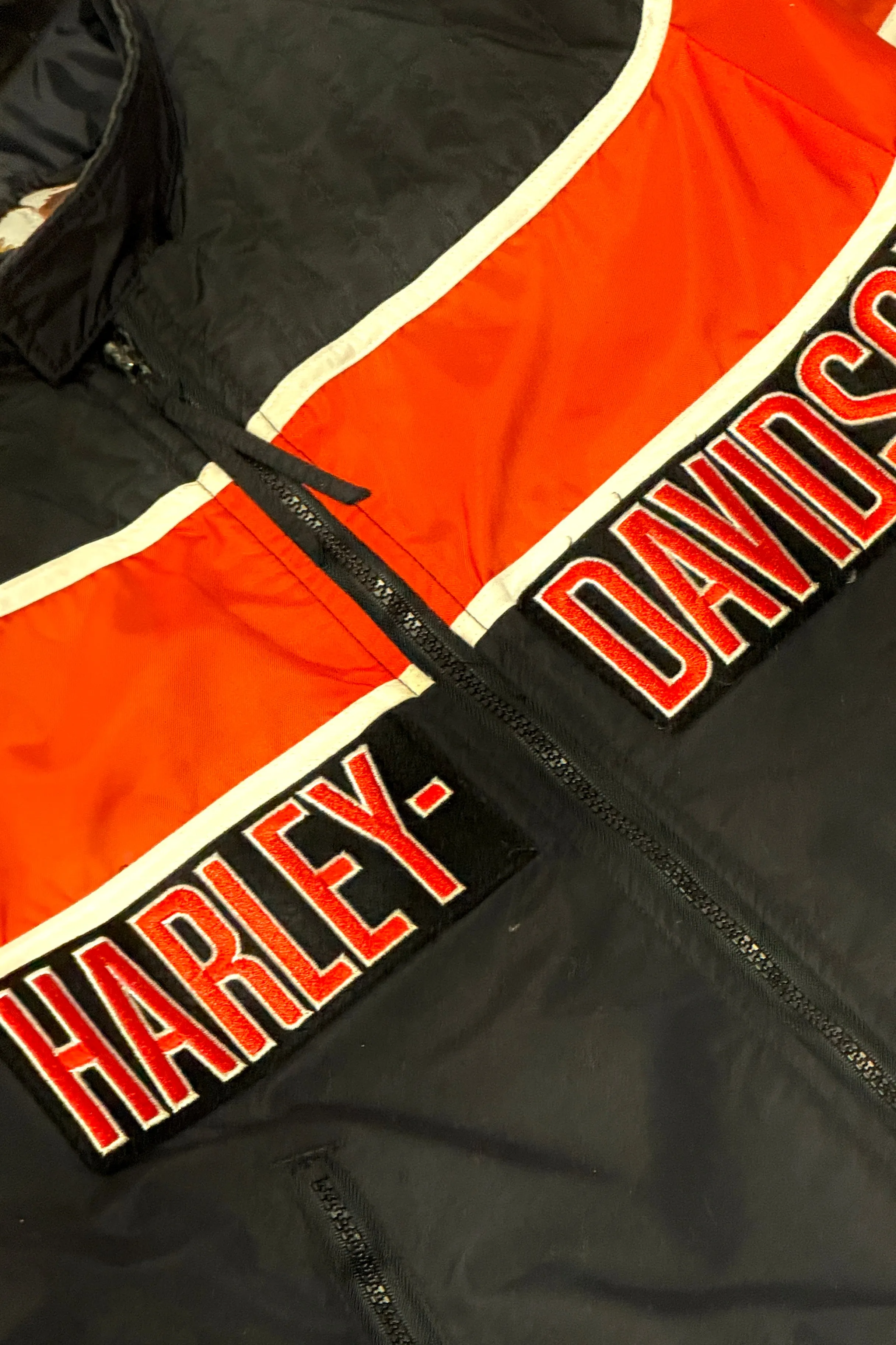 1990’S HARLEY DAVIDSON MADE IN USA CROPPED ZIP RACING JACKET LARGE