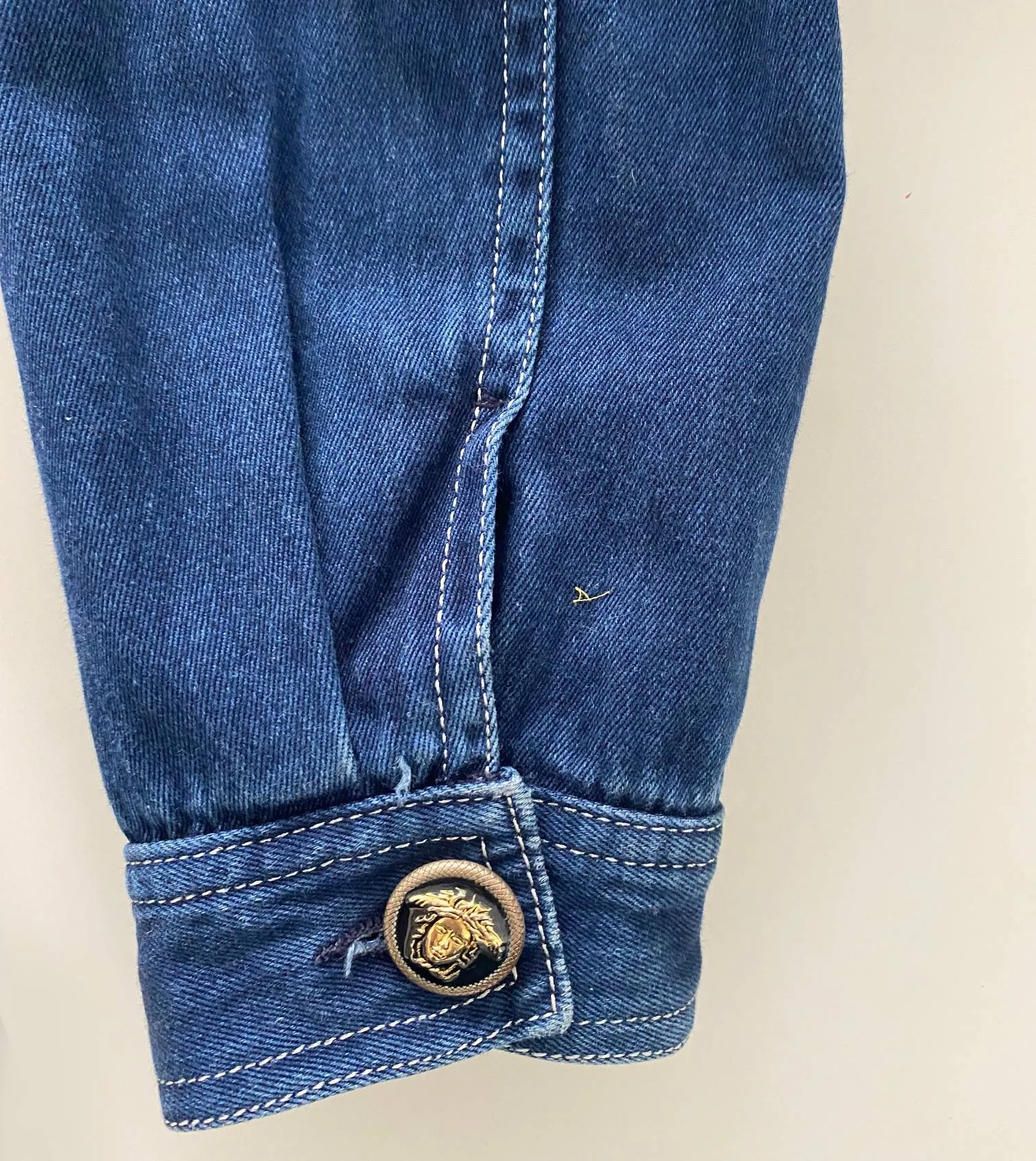 1990s VERSACE DENIM CROPPED BOMBER MEDUSA BUTTON JACKET