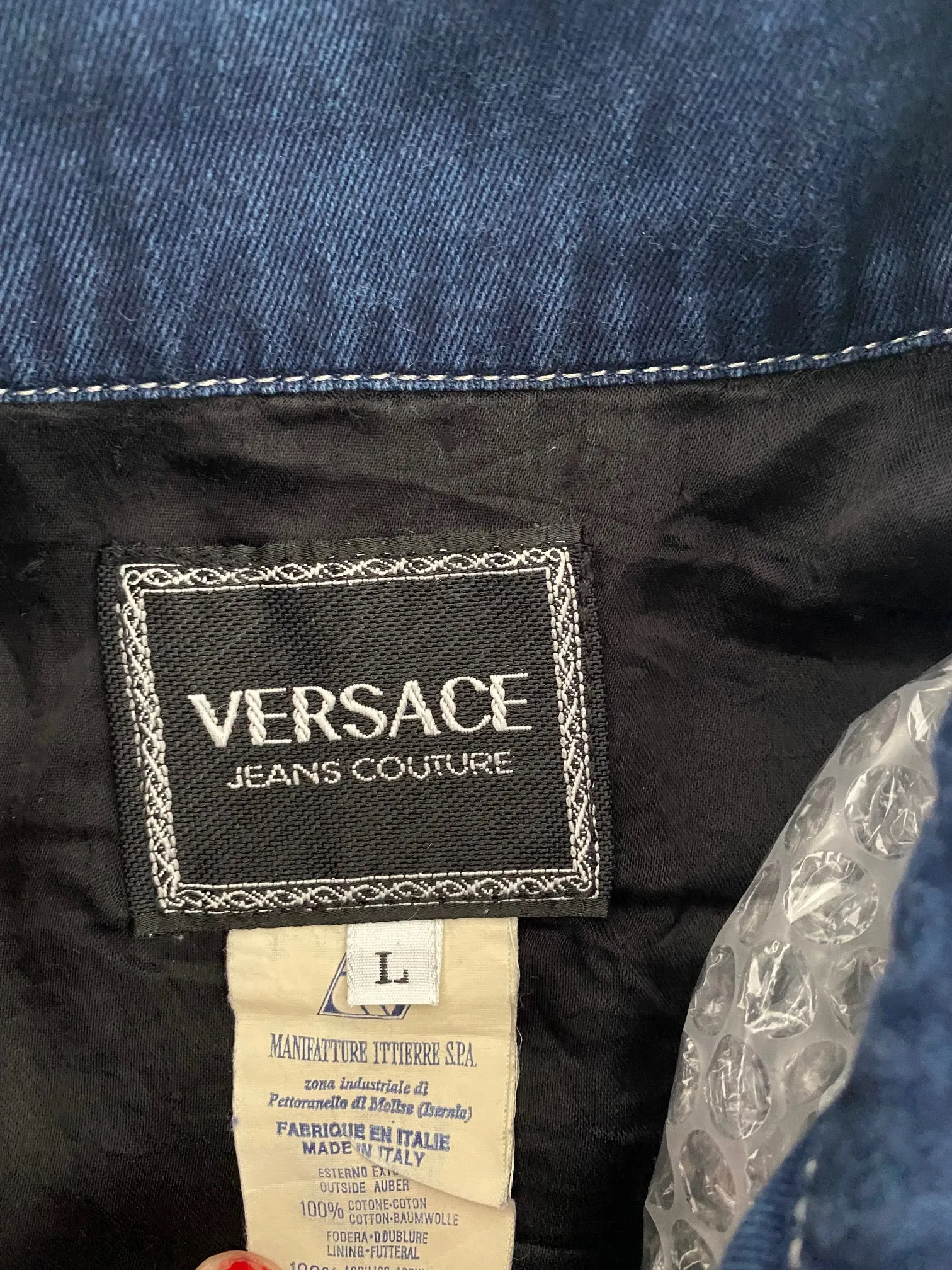 1990s VERSACE DENIM CROPPED BOMBER MEDUSA BUTTON JACKET