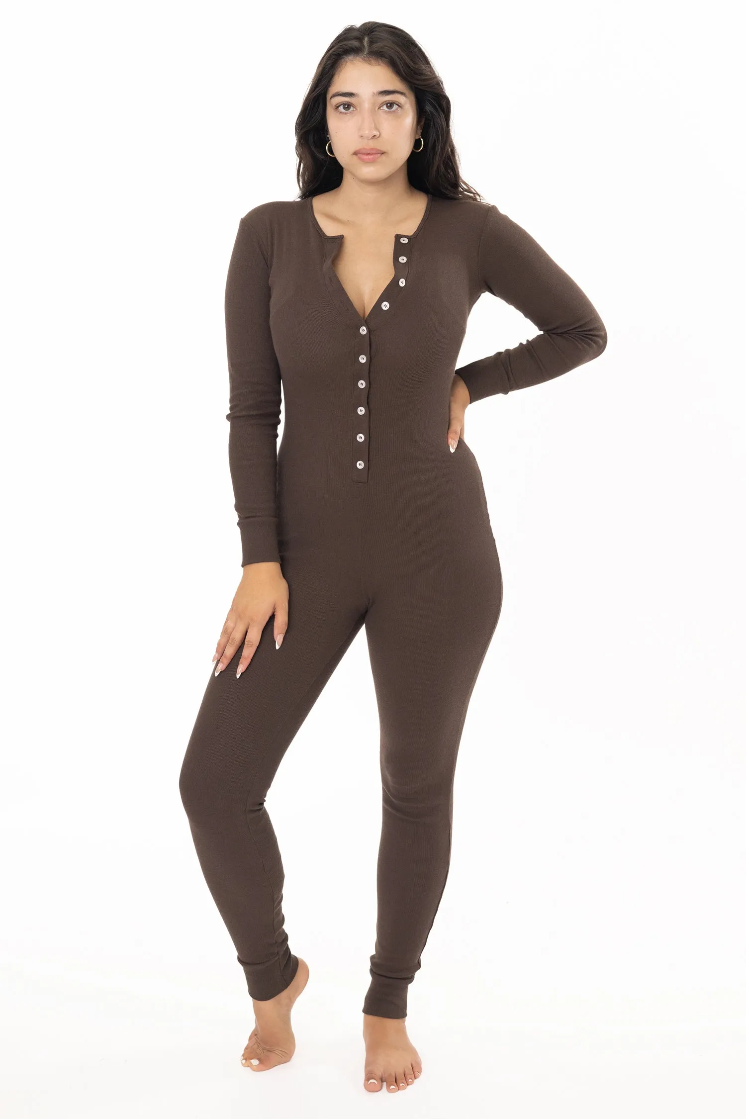 4390 - Poly Cotton Rib Henley One Piece