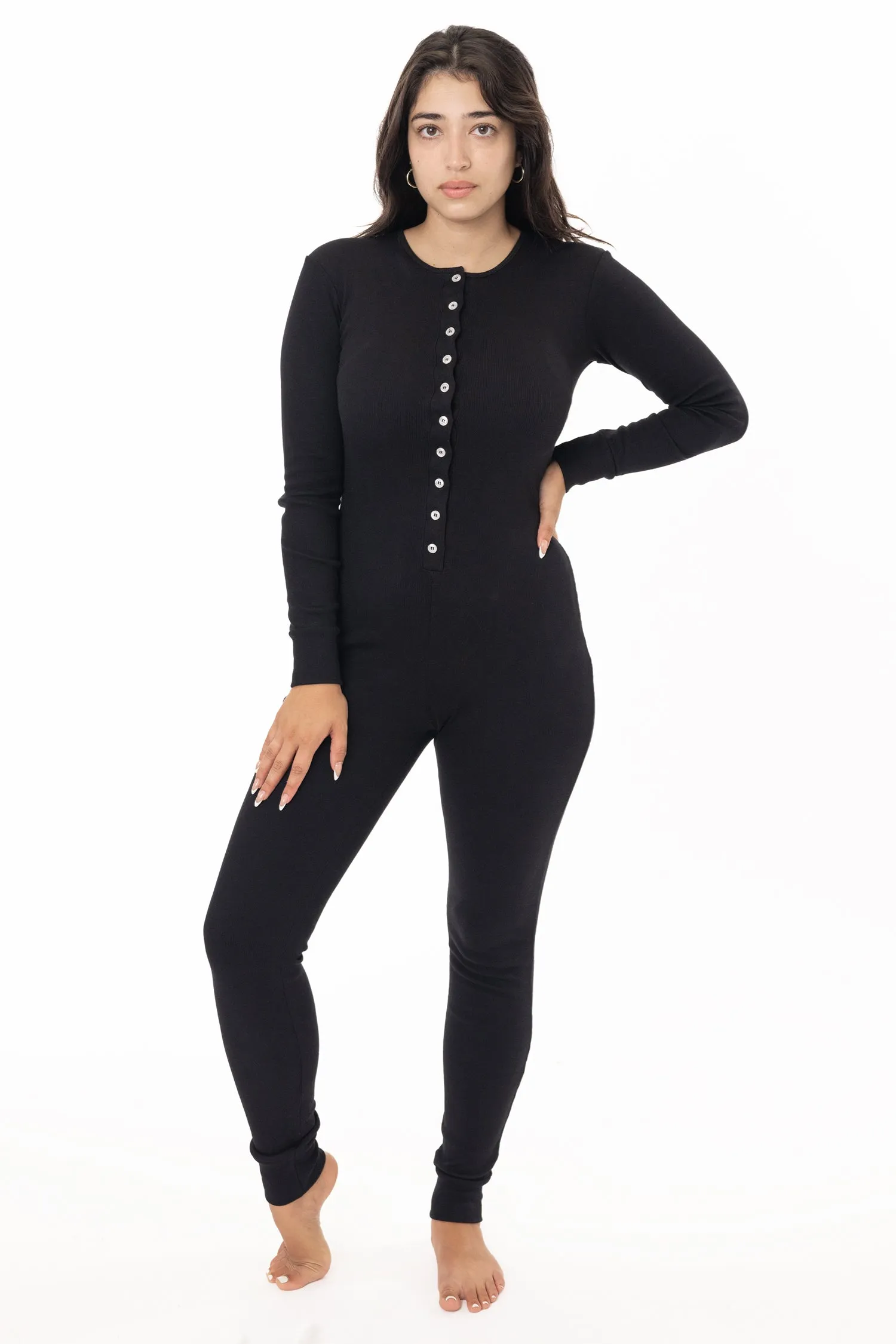 4390 - Poly Cotton Rib Henley One Piece