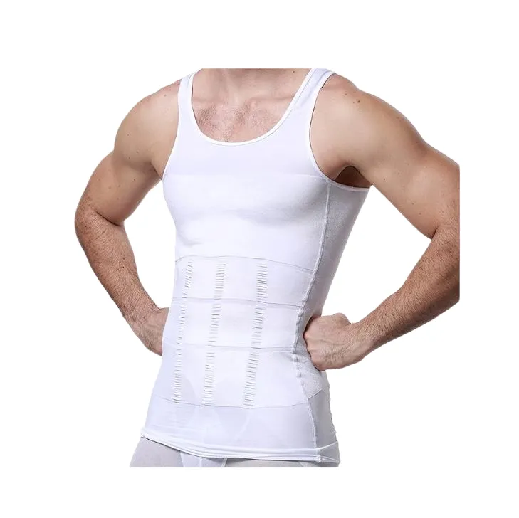 5 x Slimming Tank Top Mens Body Shaper Compression Vest Top Singlet White