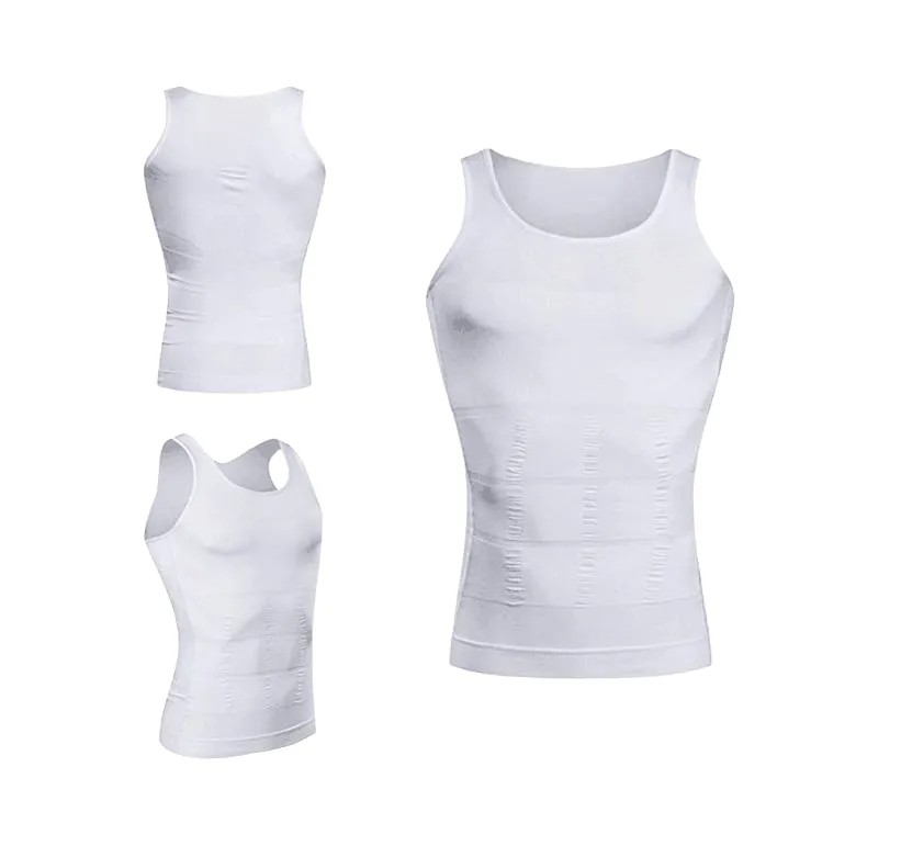 5 x Slimming Tank Top Mens Body Shaper Compression Vest Top Singlet White