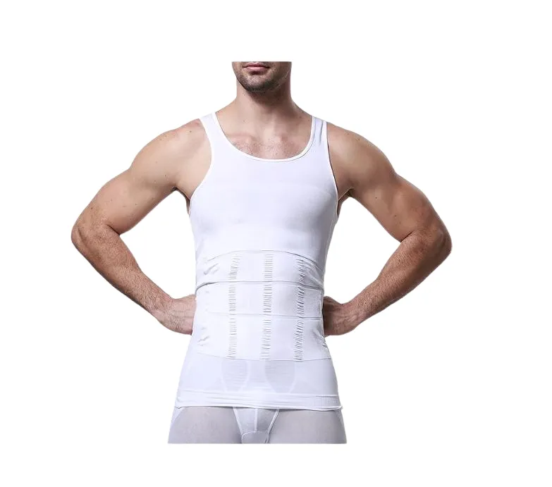 5 x Slimming Tank Top Mens Body Shaper Compression Vest Top Singlet White