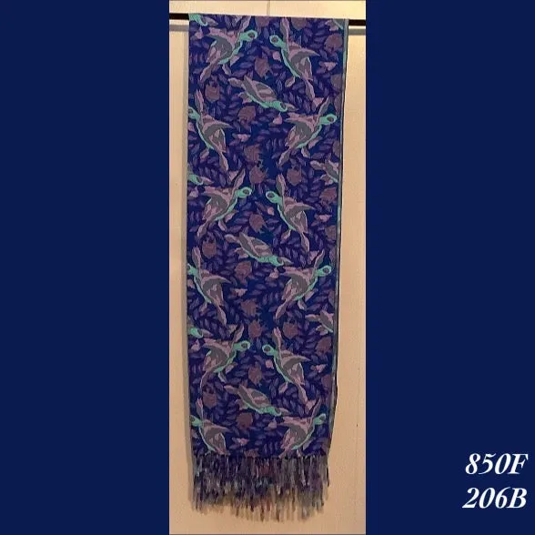 850F - 206B , Fringed scarf with turtles