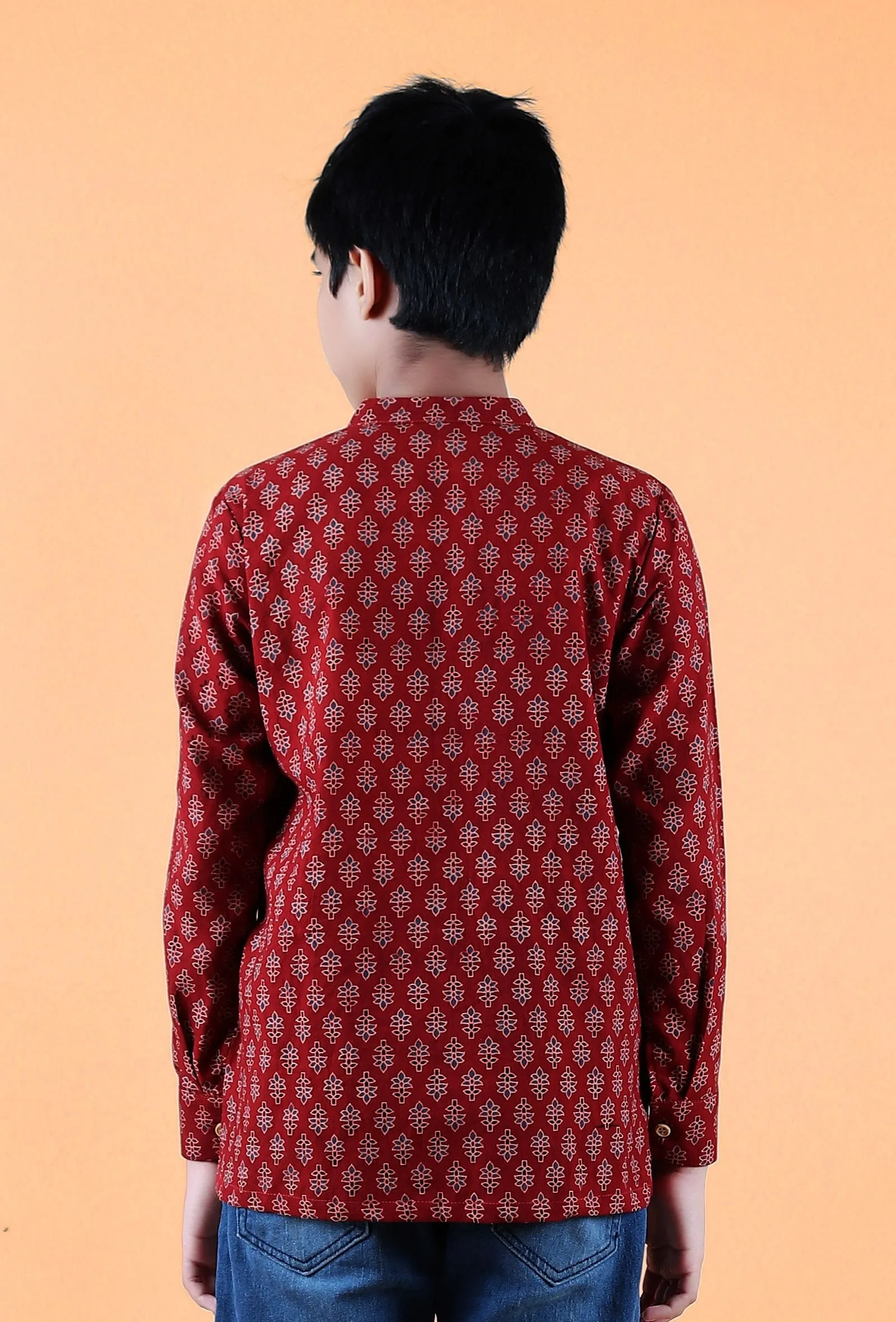 Aaron Madder Red Ajrakh Print Cotton Super Short Kurta