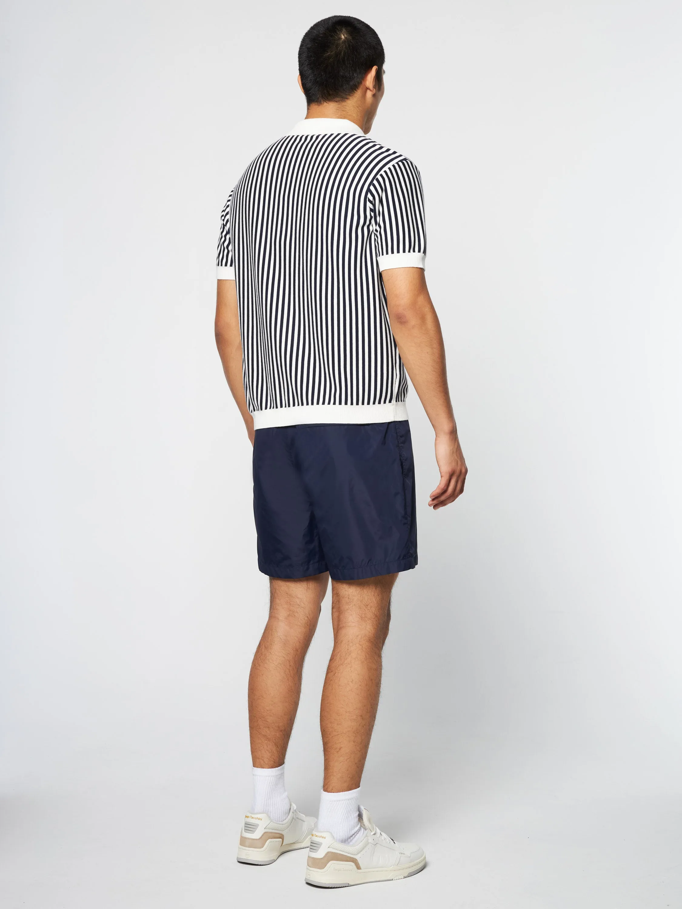 Abramo Knit Polo- Pearled Ivory/ Maritime Blue