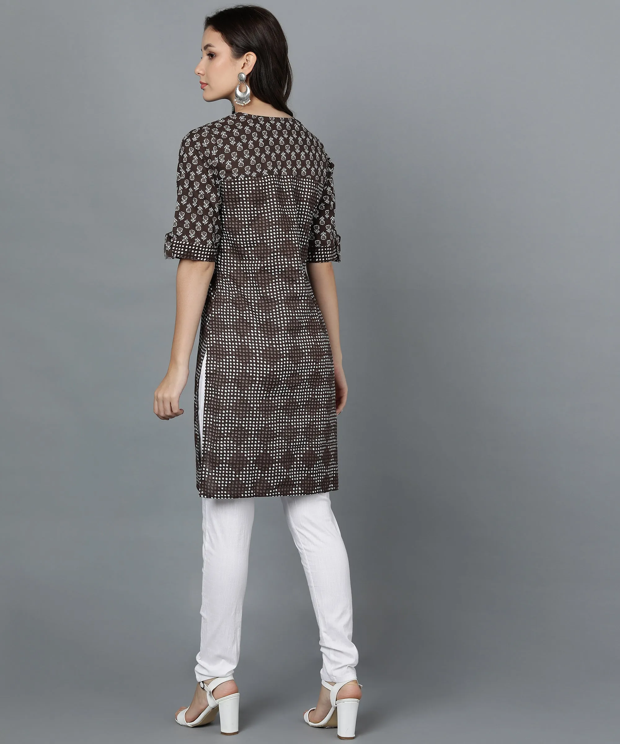 Abstract Print Straight Tunic - Brown