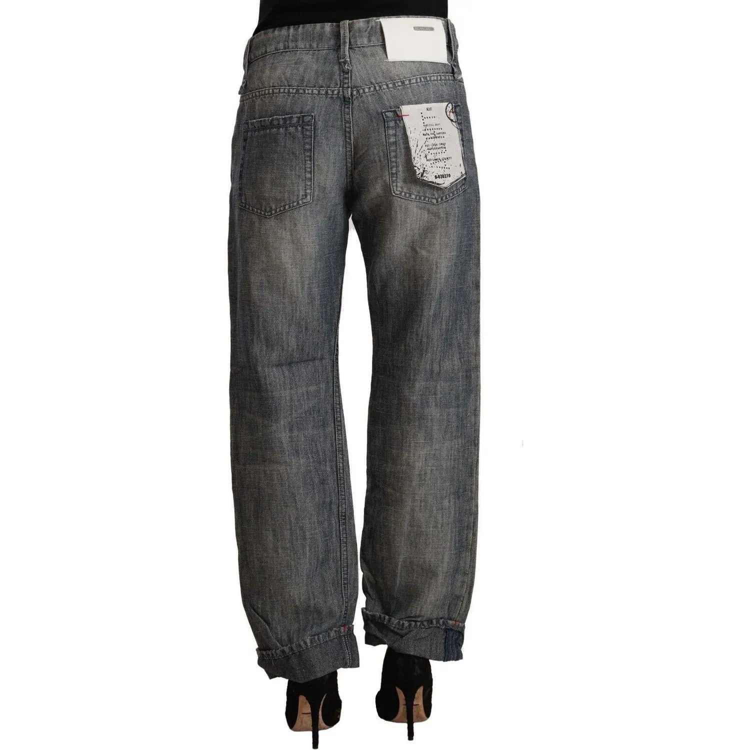 Acht Chic Gray Straight Cut Ramie-Cotton Jeans