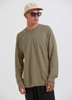 Afends Mens Living - Hemp Retro Fit Long Sleeve Tee - Covert Green