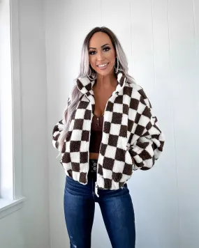 Alayna Checkered Sherpa Jacket - Brown