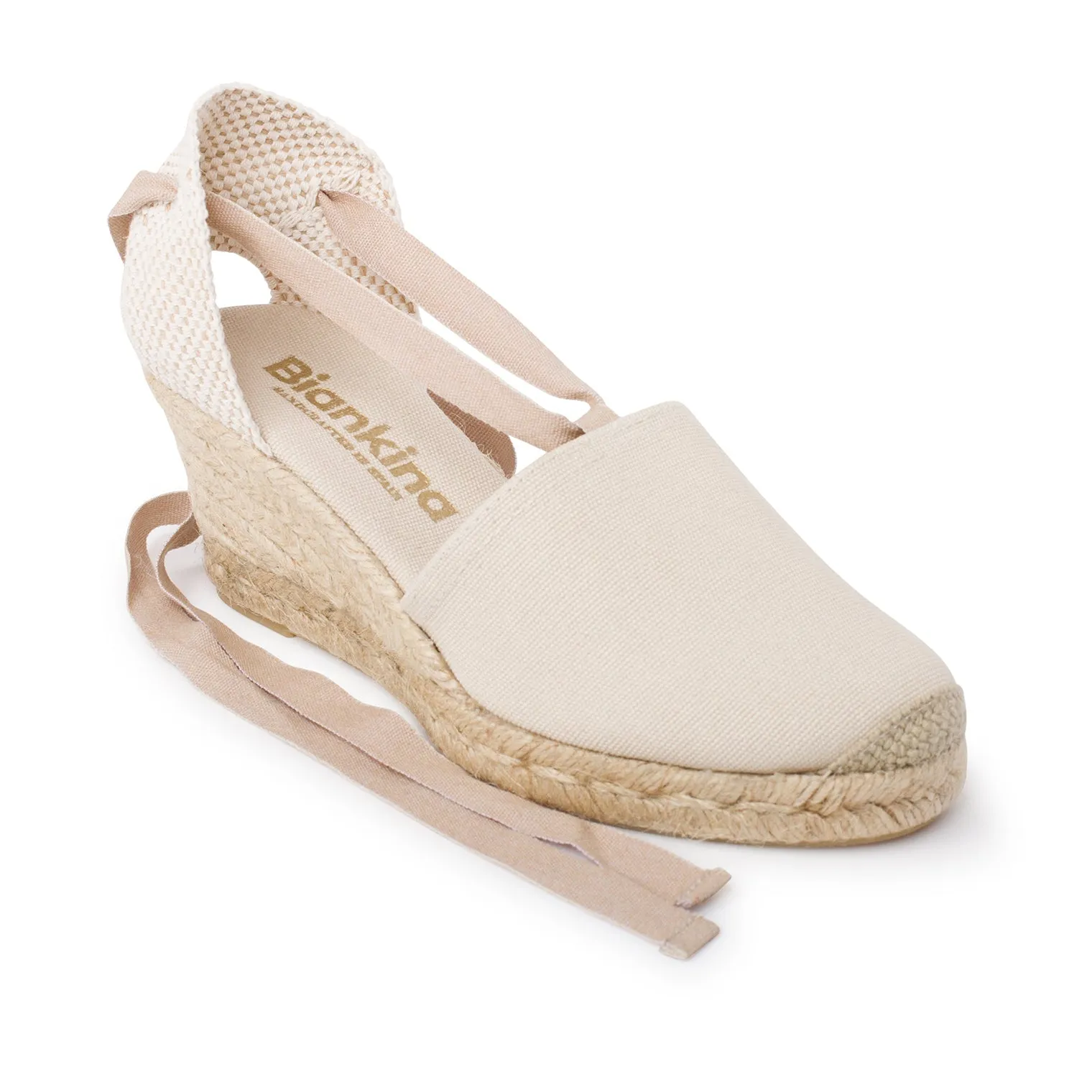 Almanera Sustainable, Eco Friendly, Vegan Canvas Espadrille Wedges - Beige Tan