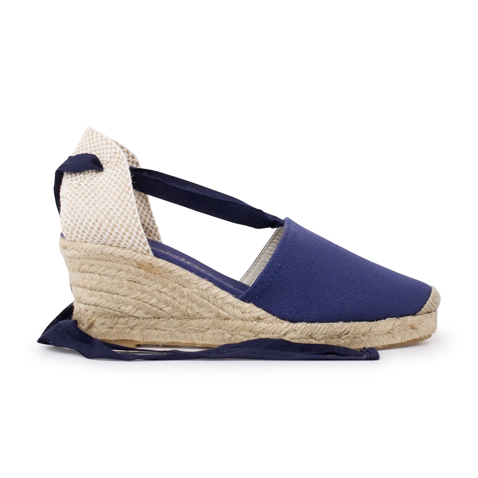 Almanera Sustainable, Eco Friendly, Vegan Canvas Espadrille Wedges - Navy