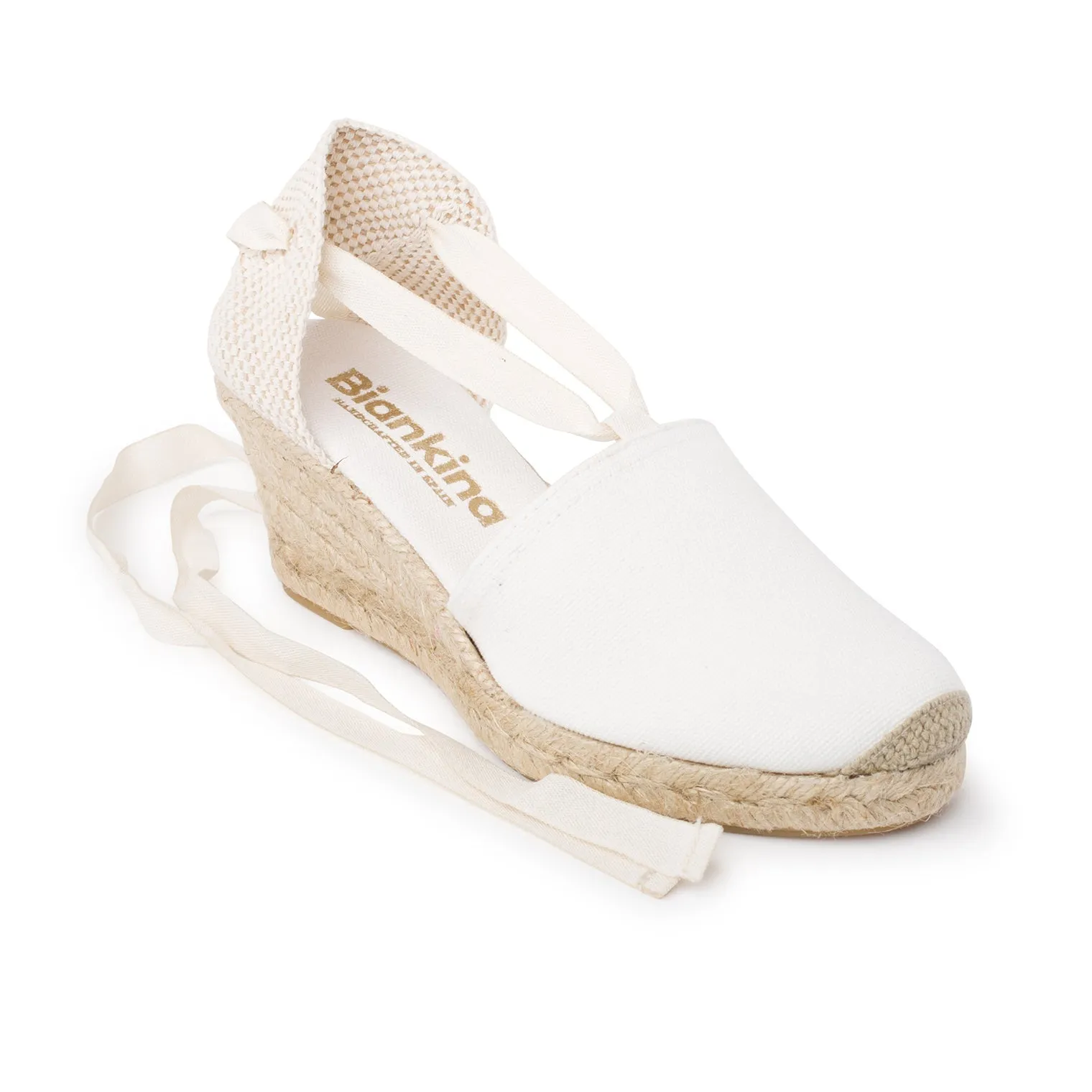 Almanera Sustainable, Eco Friendly, Vegan Canvas Espadrille Wedges - White