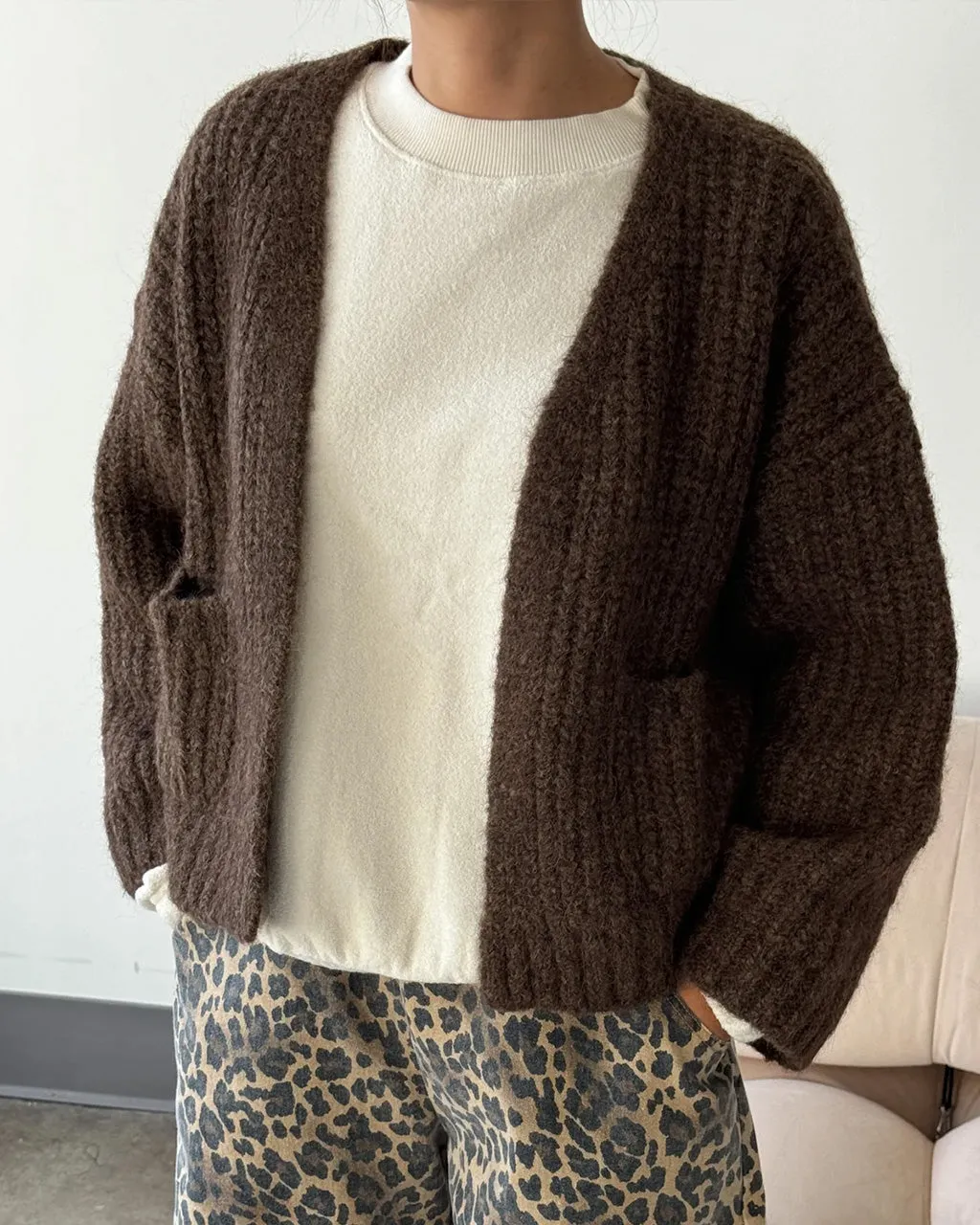 Alpaca Sweater Jacket  - Wood