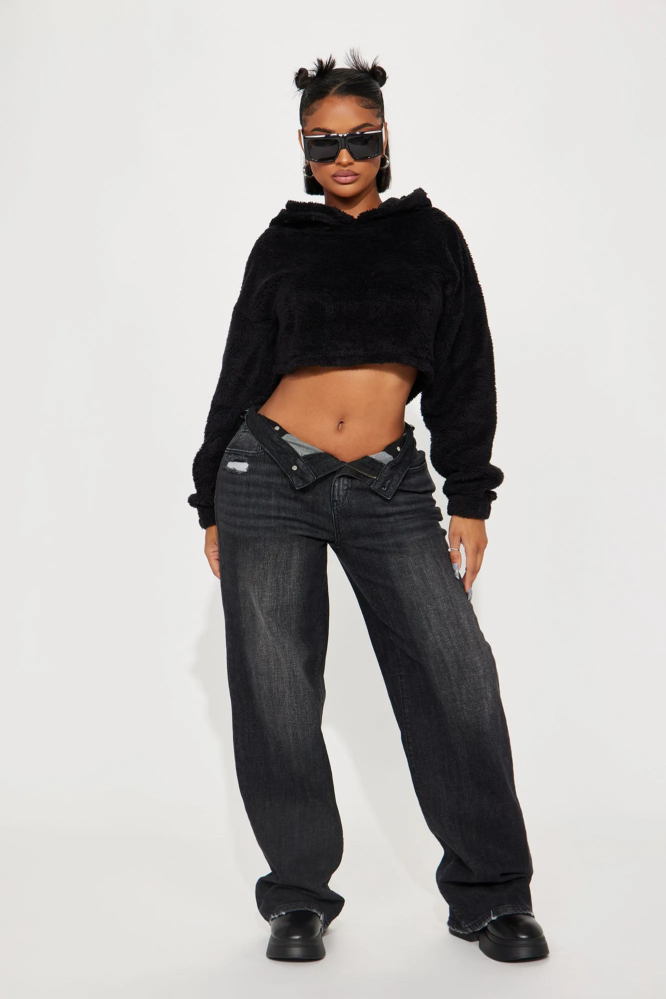 Amber Cropped Sherpa Lounge Jacket - Black