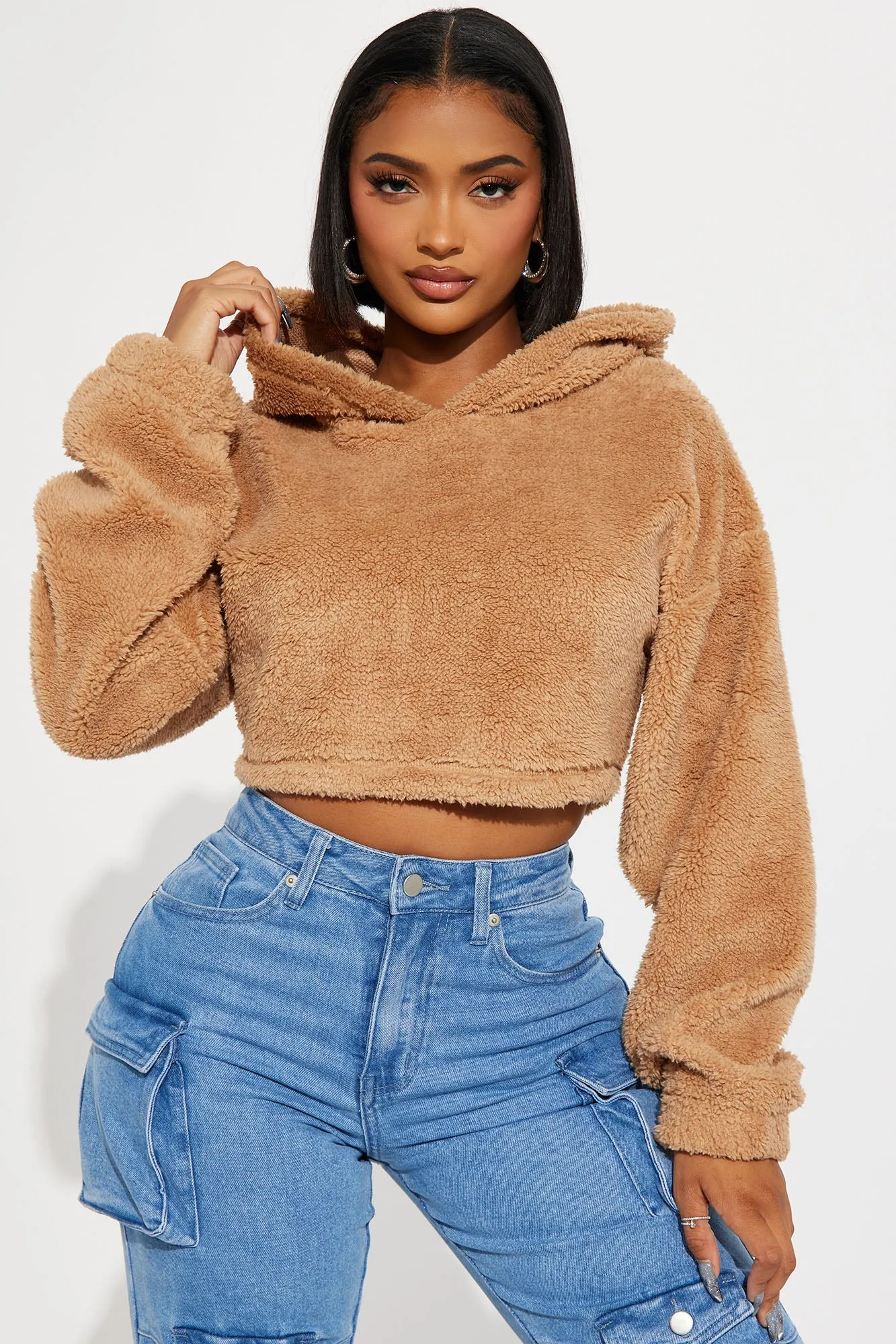 Amber Cropped Sherpa Lounge Jacket - Camel