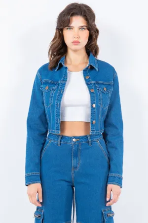 American Bazi Laced Back Cropped Denim Jacket