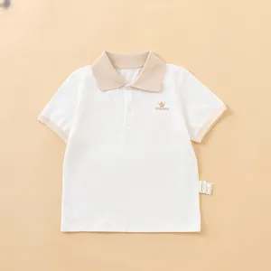 ANNIEWIN Organic Cotton Beige-Collared Toddler Polo Shirt