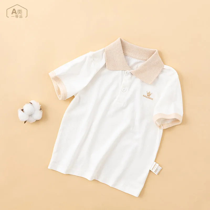 ANNIEWIN Organic Cotton Beige-Collared Toddler Polo Shirt