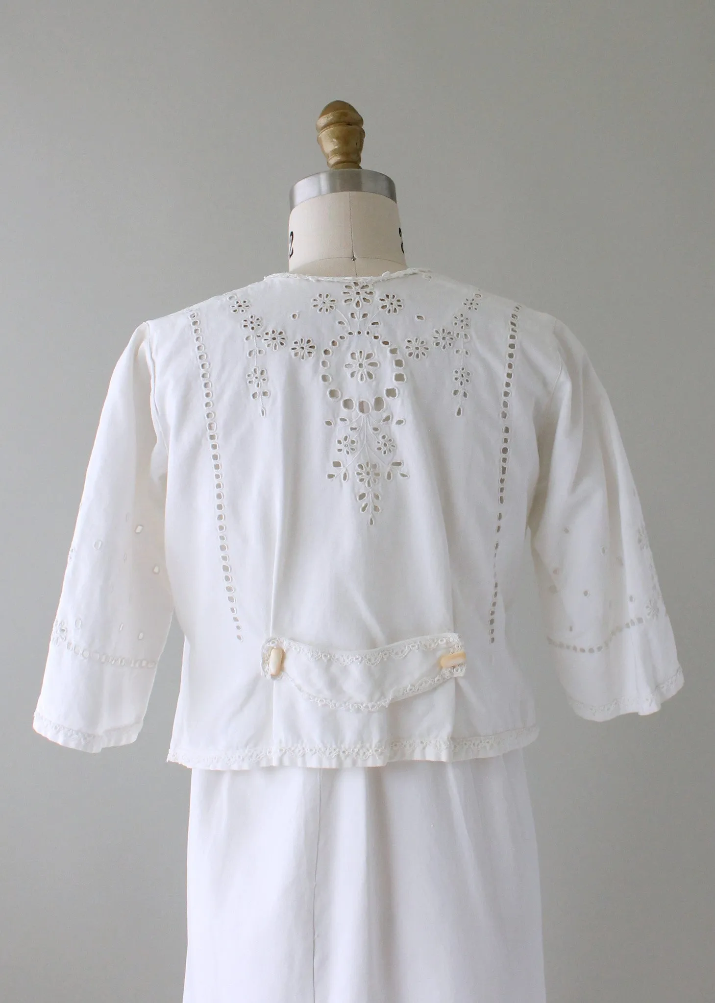 Antique 1910s Cotton and Lace Lawn Dress and Jacket