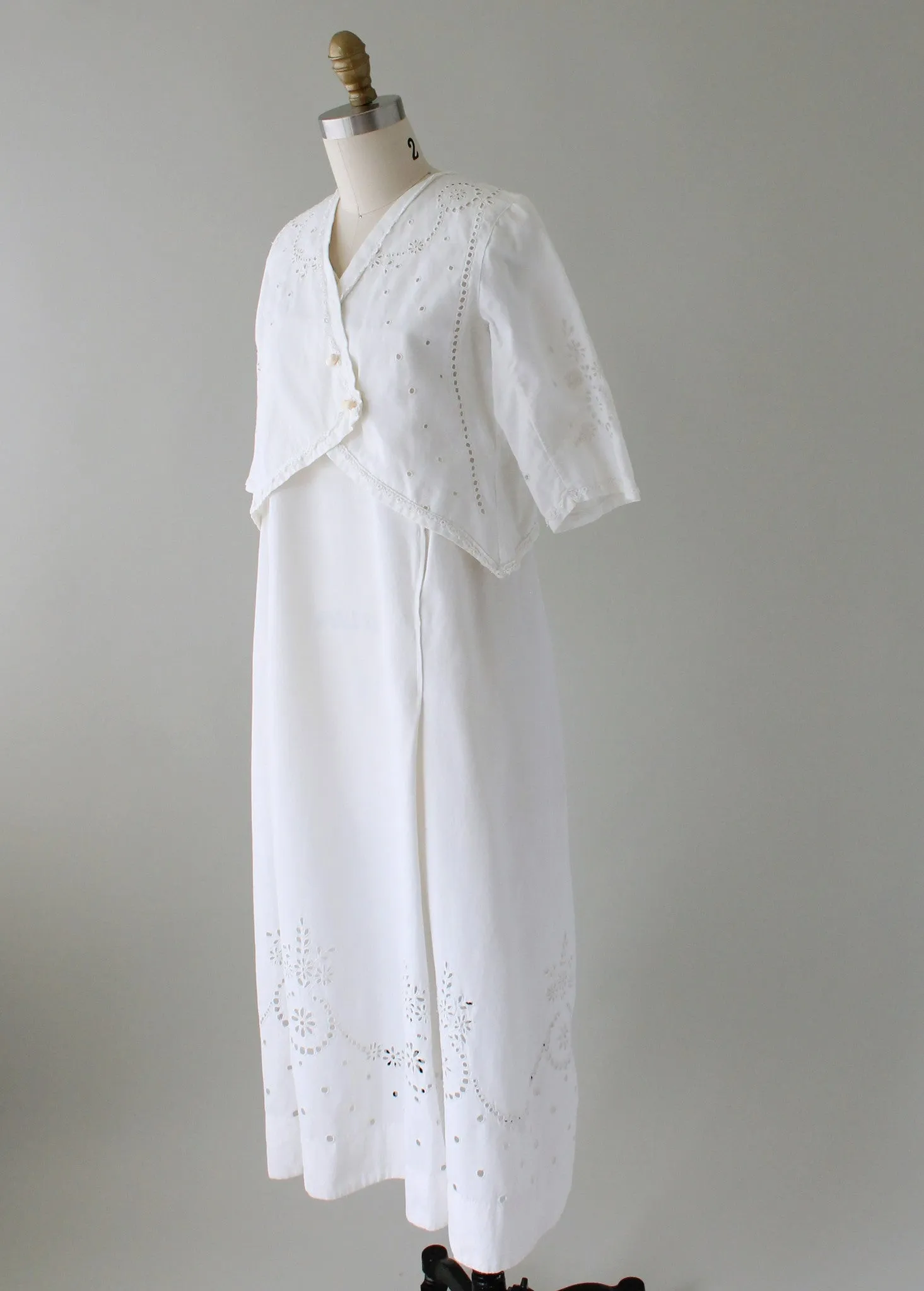 Antique 1910s Cotton and Lace Lawn Dress and Jacket