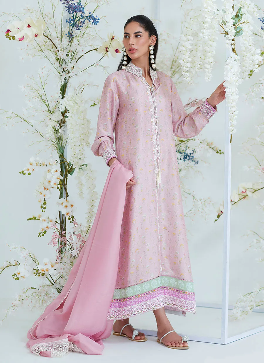 Arya Chai Pink Floral Shirt with Silk Dupatta