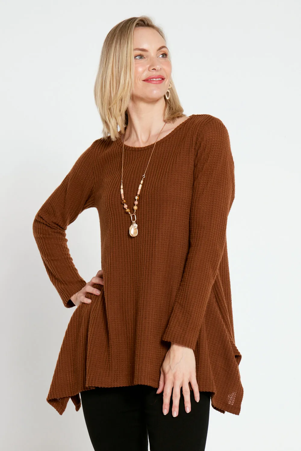 Aspen Swing Waffle Tunic - Coffee