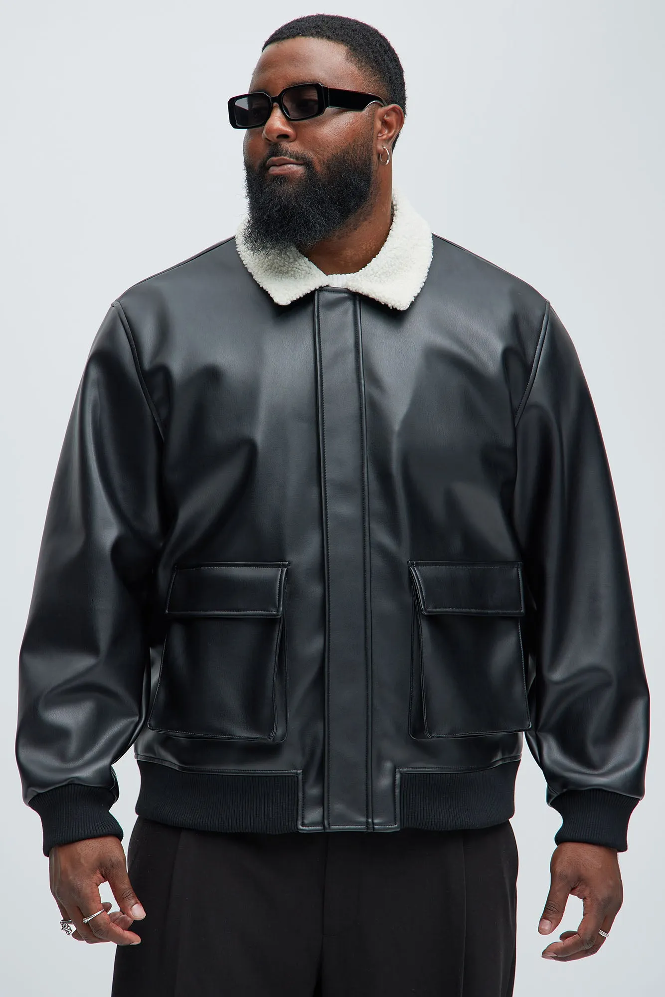 Baldwin Faux Sherpa Leather Jacket - Black